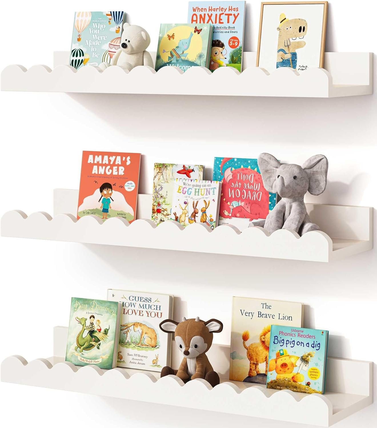 Onlysky Scalloped Shelves, Nursery Book Shelves, Floating Book Shelves for Wall, Toddler Nusery Deocr