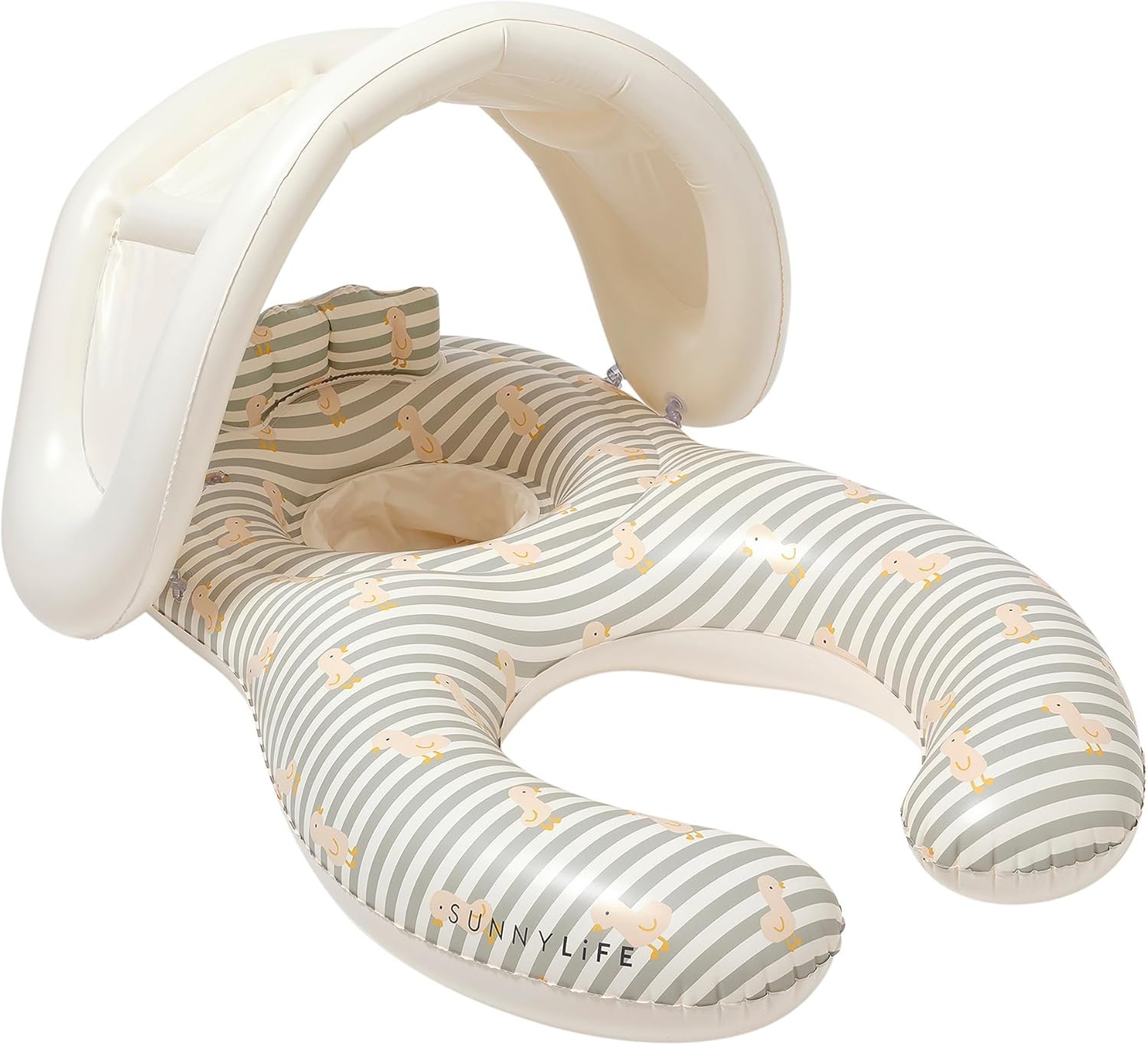 SUNNYLiFE Float Together Baby Seat, Duck Sage Stripe, PVC, 43.31x29.13x25.59 Inches, 1.87 lbs