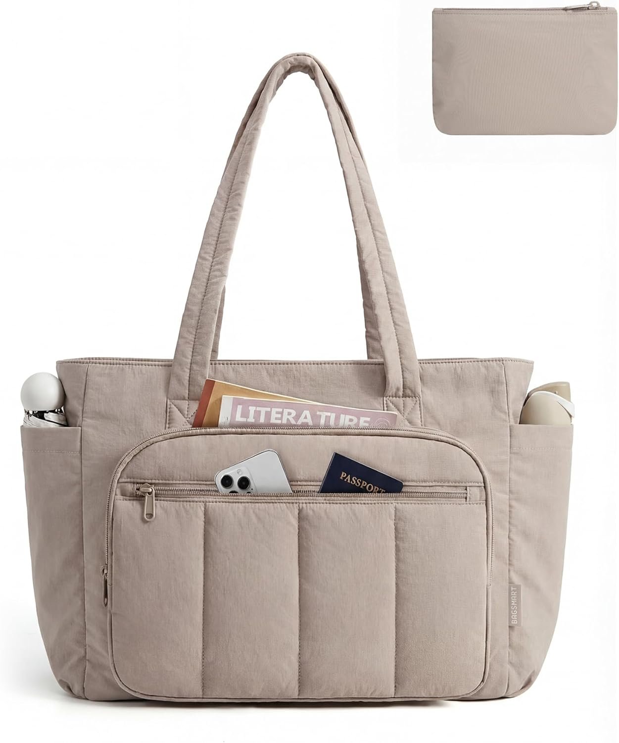 BAGSMART Tote Bag for Women, 2 Set Tote Bag with Zipper, Quilted Nurse Handbags for Work Travel College | 20L Capacity, 15.6'' Laptop Bag, with Cosmetic Bag, Carry on Bag, Nurse Gym Bag