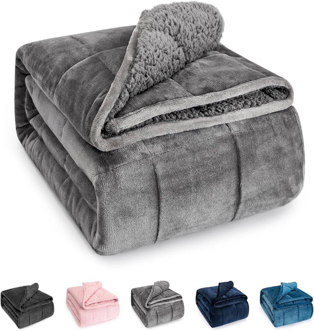 Sivio Weighted Blanket for Adult, 15 lbs Sherpa Heavy Blanket with Soft Flannel Reversible, Queen Size, Extra Warm Cozy Fluffy Weighted Blanket, 60x80 Inches Dual Sided Grey