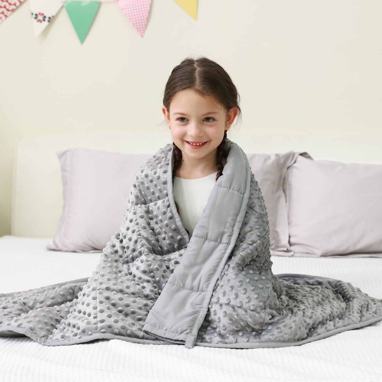 Mr. Sandman Weighted Blanket 3LBS 36 x 48 Inches, Minky Dots Heavy Blanket with Glass Beads, Soft and Cooling for School and Home, Grey