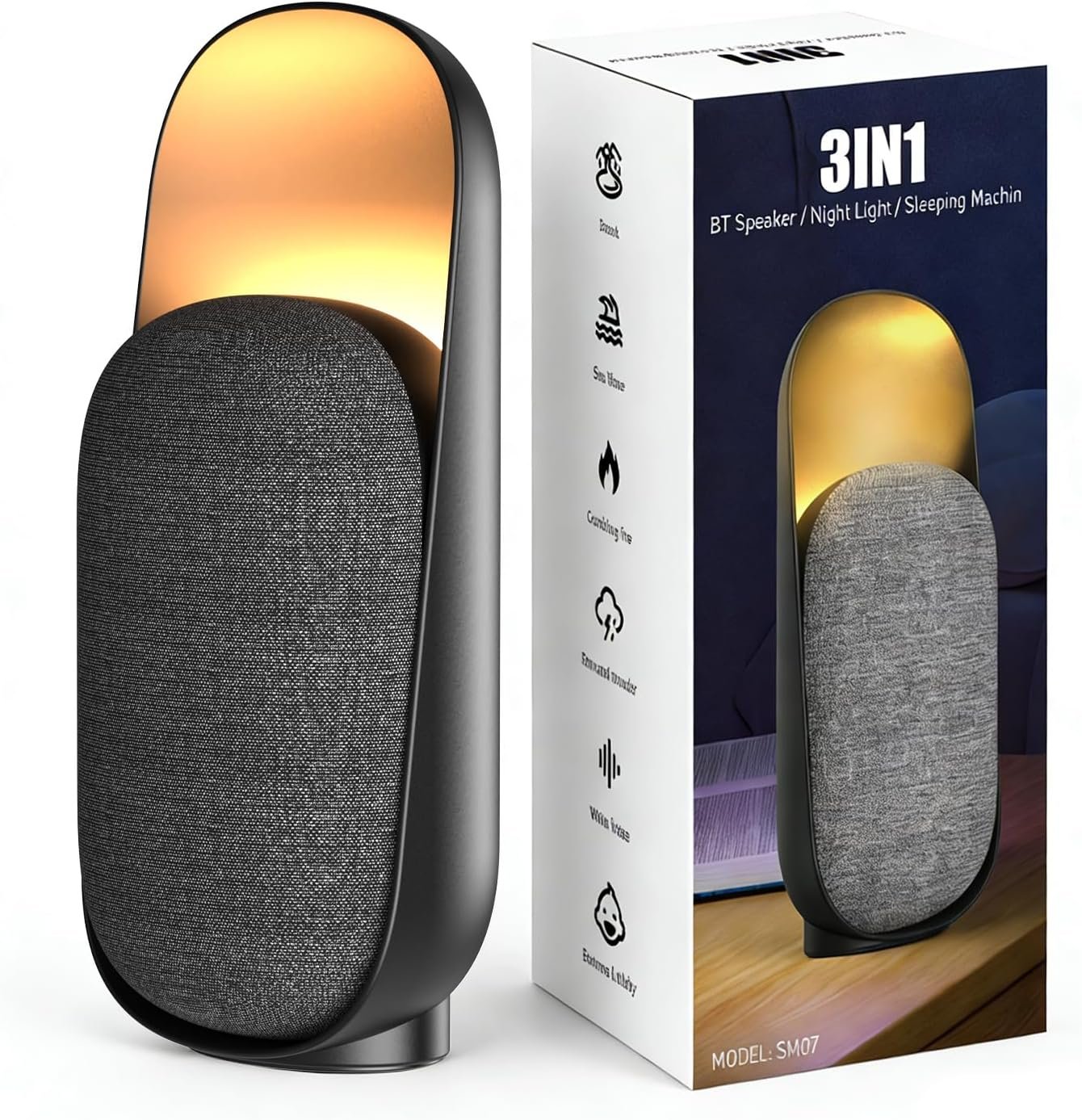 Sound Machine Night Light White Noise Machine with BT Speaker,6 Soothing Sounds,White Noise Sound Machine with Convenient Timer Options,for Baby Kids Adult Home Office Travel