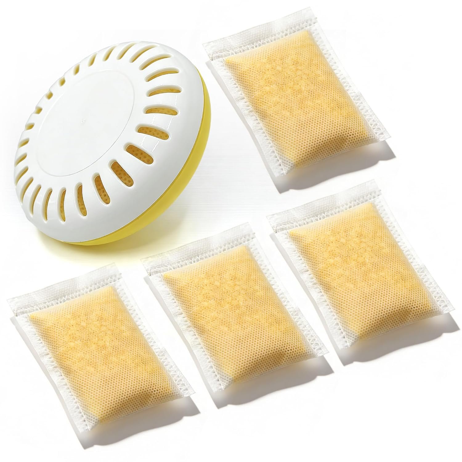 Puck Cartridge for Munchkin Step (15901) and Pail (15900) Diaper Pails, 3.5" Diaper Pail Deodorizer Odor Absorber, 1 Cartridge & 4 Lemon Scented Odor Remover Refills