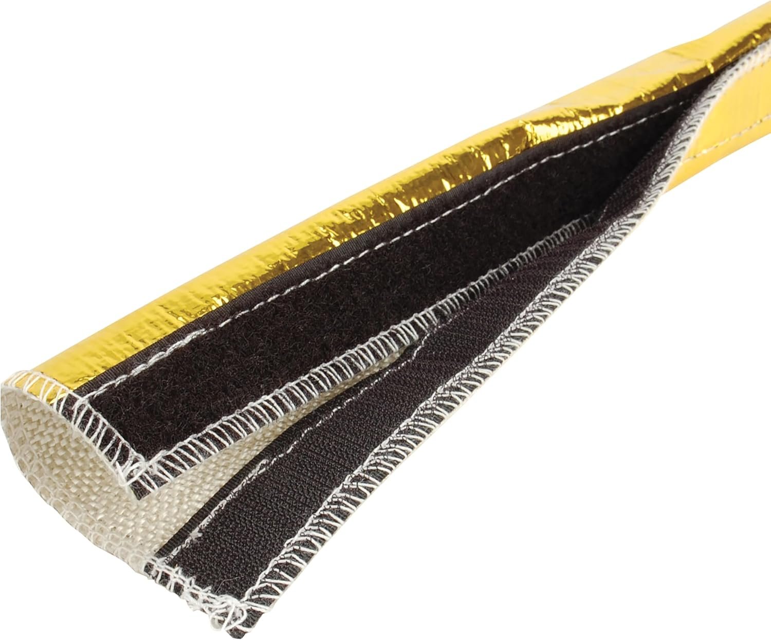 Design Engineering Heat Shroud Gold™ – 1/2" – 1-1/4" I.D. x 3 ft High-Temperature Line Sleeving | Reflects Radiant Heat up to 800°F | Hook & Loop Closure