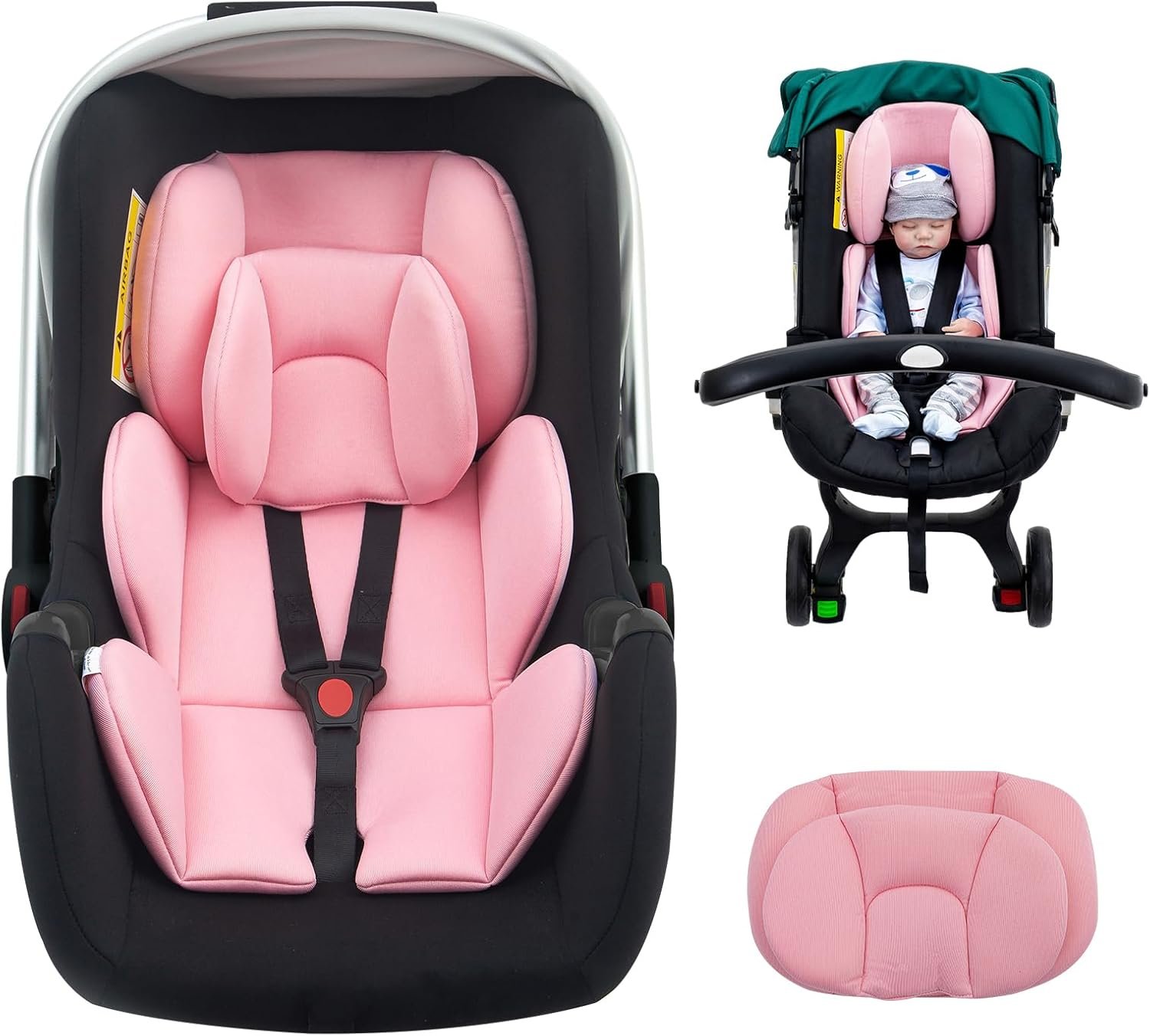 Infant Car Seat Insert with Extra Headrest for Preemie to Newborn, Thickened Baby Car Seat Head Support for Girls Boys, Adjustable Baby Car Seat Cushion with Filled Natural Spong