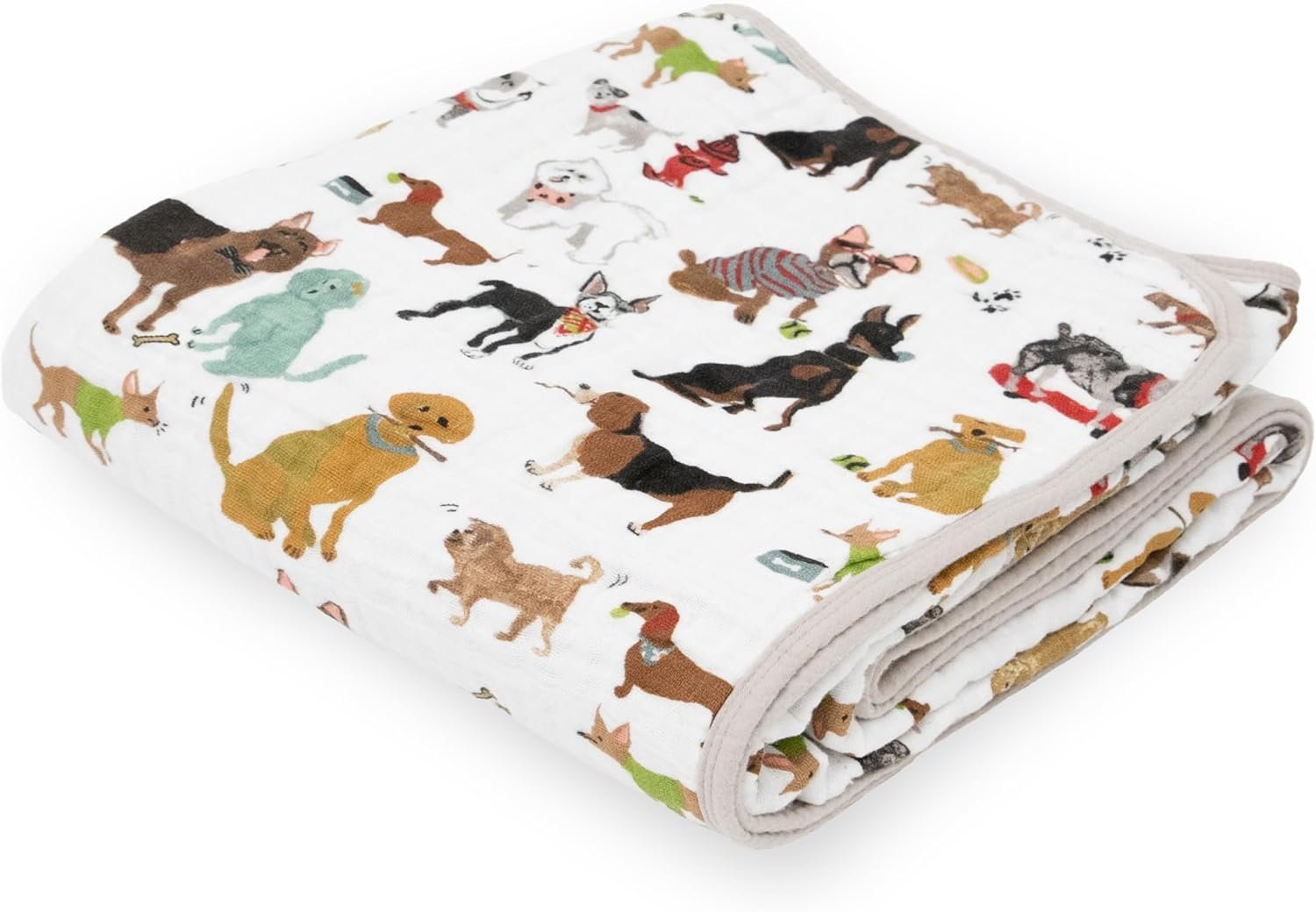 Little Unicorn Muslin Quilt Blanket | 100% Cotton Soft Multi-Layered Muslin Fabric | Toddler & Baby Blanket | 47”x47” | for Nursery, Crib, Shower Gifts (Woof)