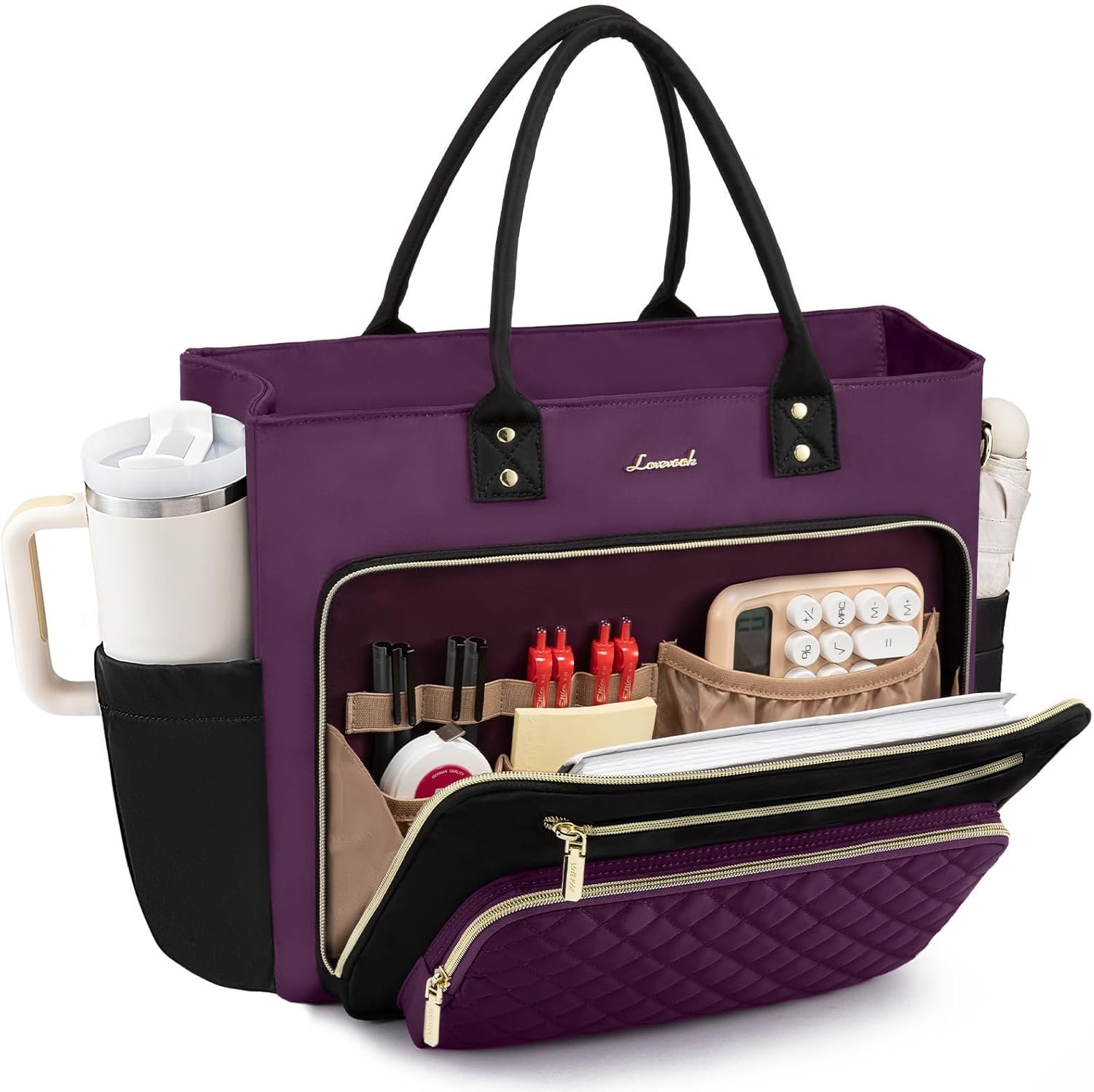 LOVEVOOK 15.6 Inch Teacher Tote Bag for Women Work, Laptop Bag Work Tote Bag Nurse Bags With Large Cup Holder, Professional Computer Briefcase Business Large Purses Handbag, Diaper Bag Mother Gift