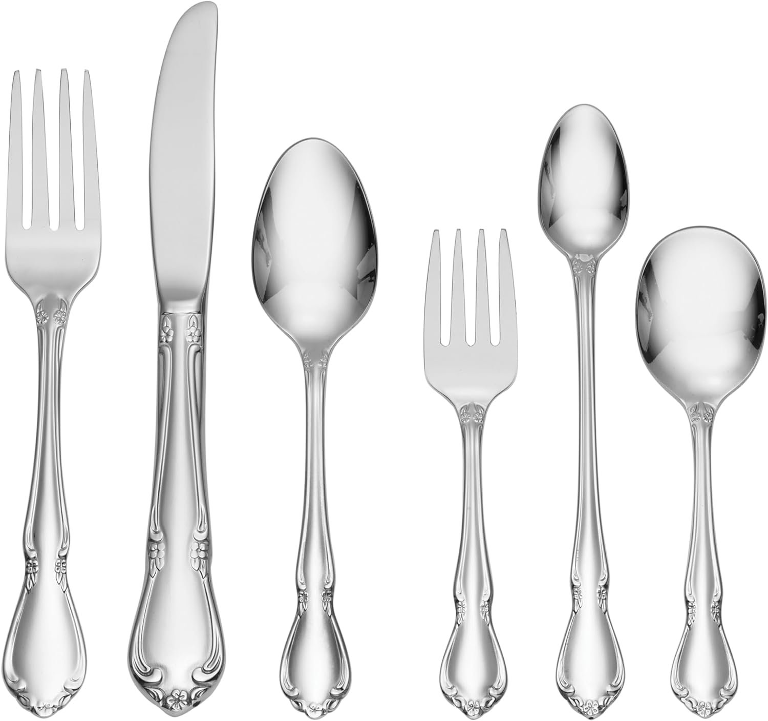 Oneida Silverware Set, Chateau 6-Piece Child Progress Flatware Set, Service For 1, 18/10 Stainless Steel Dishwasher Safe, Baby Spoons, Baby Fork, Child Spoon Fork Knife, Kid Utensils (Silver 6 Piece)