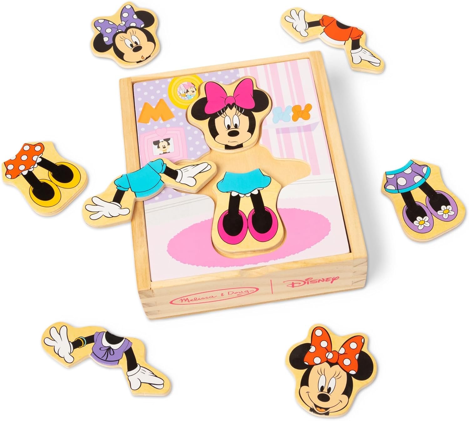 Melissa & Doug Disney Minnie Mouse Dress-Up Puzzle, 18 Pieces Mix and Match Outfits, Sorting & Matching Toy with Storage Case, Educational Puzzle for Toddlers Ages 3+