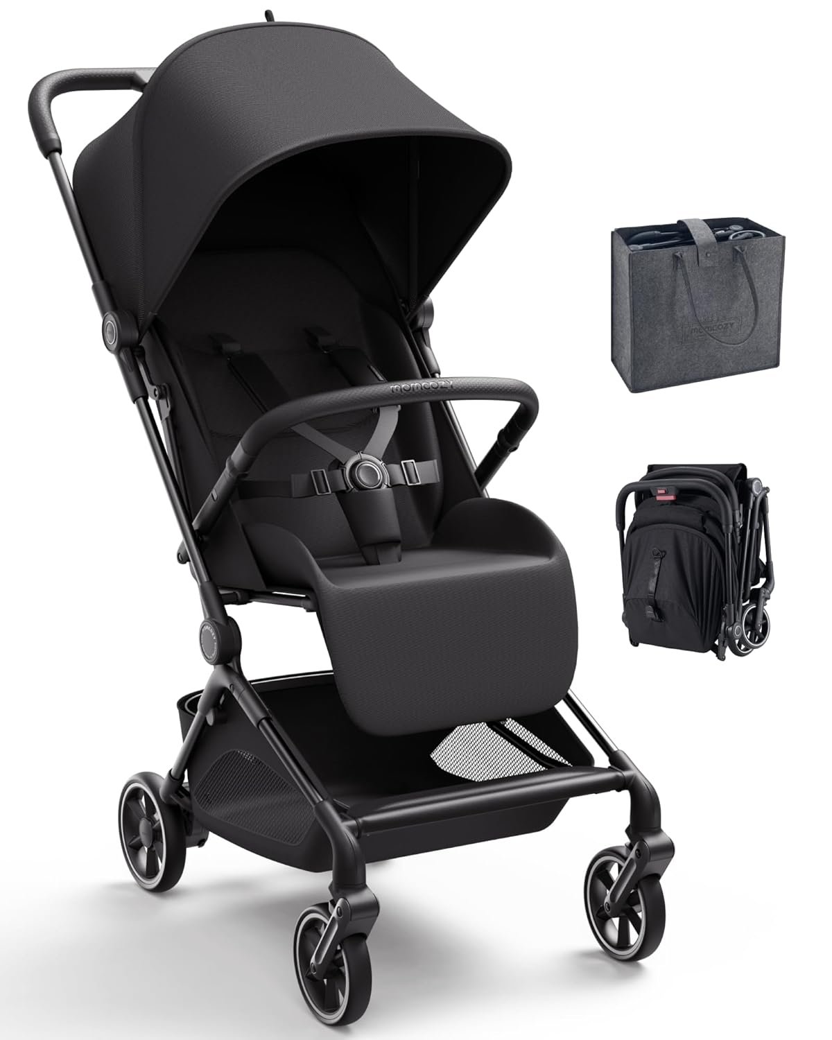 Momcozy TuckGo Baby Travel Stroller, One Click Fold for Toddlers 6M-3Y, 33L Bottom Storage, Lightweight Compact Air Travel, Travel Bag Included, 3-Position Recline, UPF 50+ Canopy, 5-Point Harness