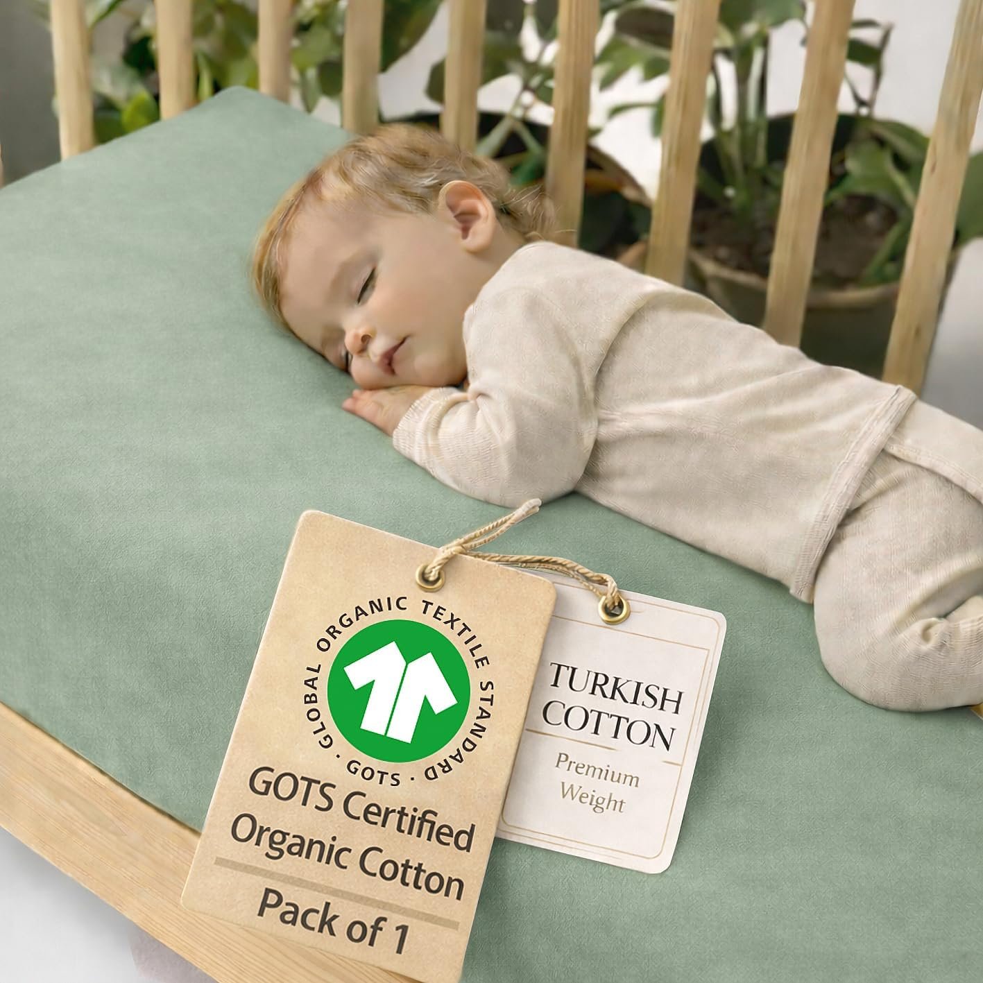 Signature Crib Sheet - Organic Heritage Turkish Cotton, GOTS Certified Premium Weight, Ultra Soft, Breathable Fitted 1 Pack - Toddler Bed Mattress Sheets for Boys & Girls