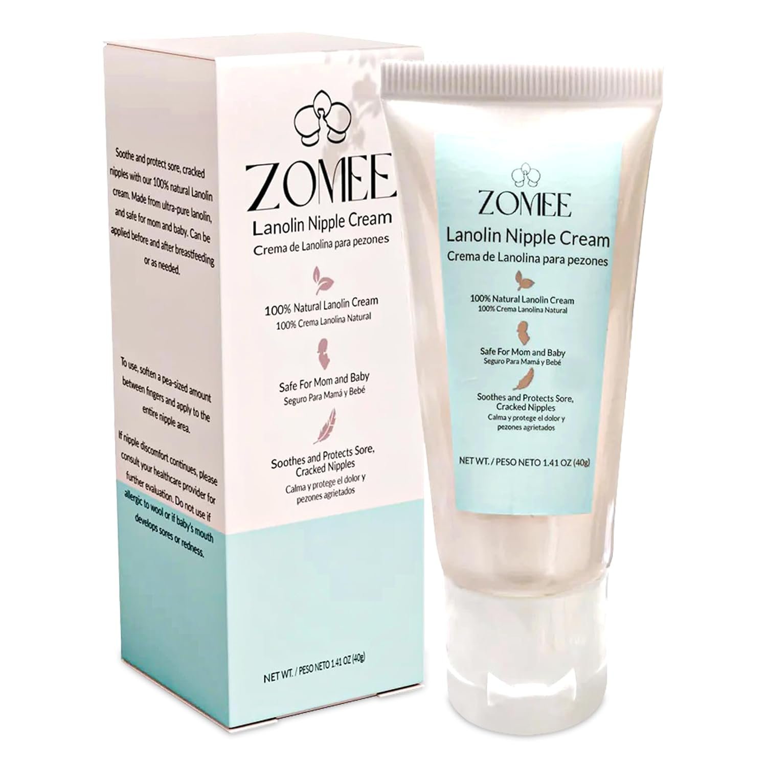 Zomee Lanolin Nipple Cream for Breastfeeding, 100% Natural Ingredient, 1.41 Ounces, Safe for Mom and Babies, Soothes & Protects Sore, Cracked Nipples - Discomfort Reliever For Nursing