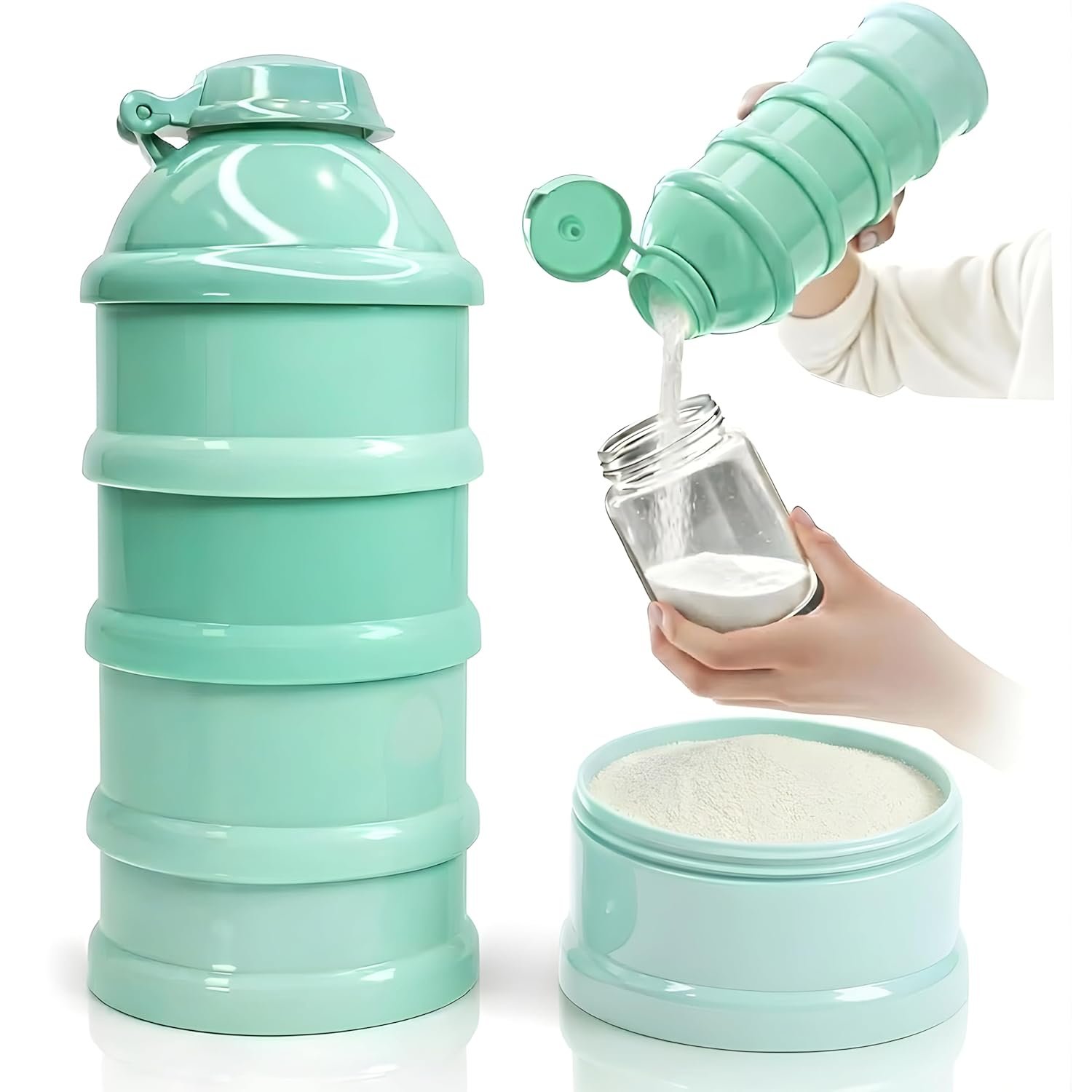 Mommy's Helper Baby Formula Dispenser On The Go, Stackable Travel Formula Container To Go, Non-Spill Pour Spout, 4-Compartment Powder Storage (Tidal Teal)
