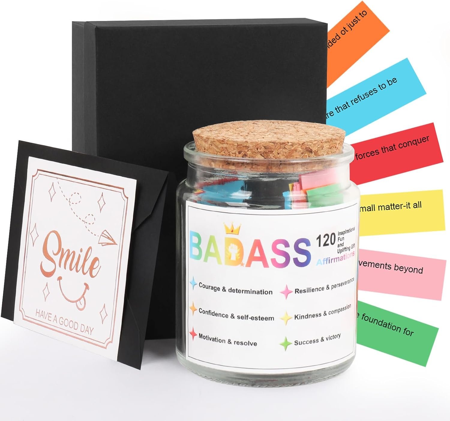 Badass Affirmations Jar, Badass Positive Affirmations Jar for Women - 120 Positive Affirmation Cards, Reusable Glass Motivational Gift for Mom, Friend, Coworker (Mother's Day, Christmas, Birthday)
