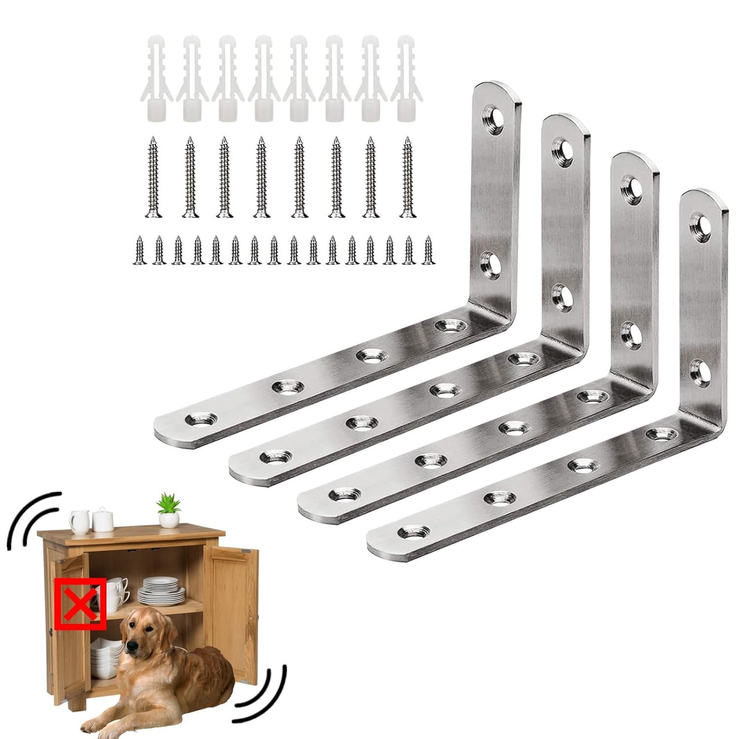 Qivine Anti Tip Furniture Anchors, Heavy Duty Metal Furniture Straps, 4Pack Bookshelf Anchors to Wall with Secure 400 lbs Anti Tip for Boys Proofing Cabinet Shelves Bookshelf