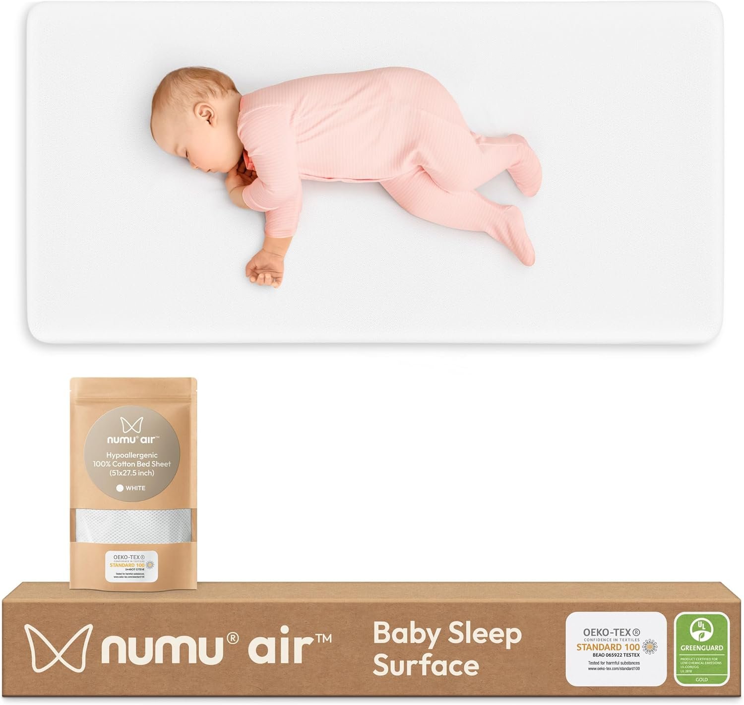 NUMU Air Baby Sleep Crib Mattress: Breathable for Fast CO2 Dispersion; Permeable to Prevent Fluid Pooling; Enhances Air Circulation; Orthopedic.