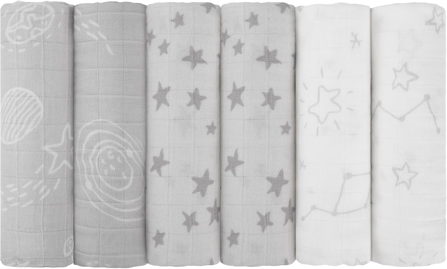 Maliton Muslin Swaddle Blankets for Newborn, 6-Pack Breathable Receiving Blanket (27" x 27") Soft Baby Blankets for Girls and Boys, Baby Burp Cloth with 3-Layer Cotton Design for Infant Wrap(Universe)