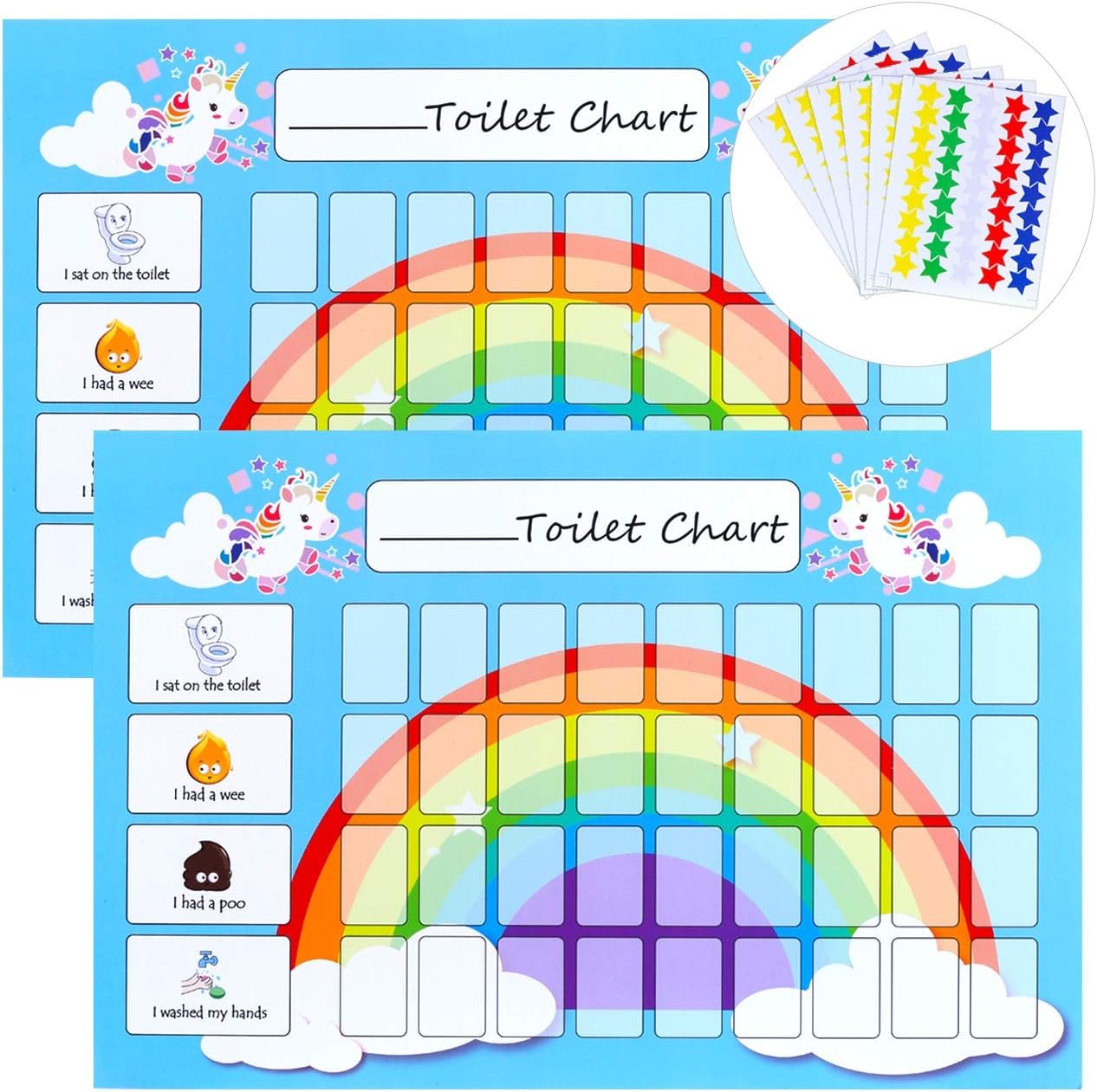 GWHOLE 2 Pack of Unicorn Potty Training & Toilet Training Reward Chart with 270 Star Stickers for Toddlers, Boys, Girls