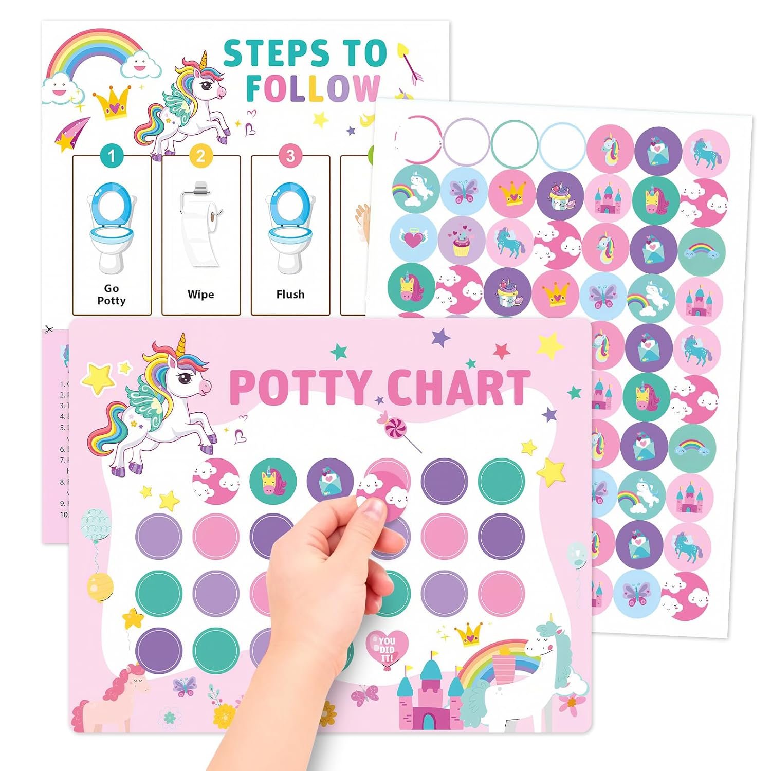 Unicorn Potty Training Chart for Toddlers, 10 Potty Training Sticker Charts with 280 Reward Stickers, Potty Reward Chart Sticker Chart for Kids, Potty Toilet Training Aid for Boys, Girls
