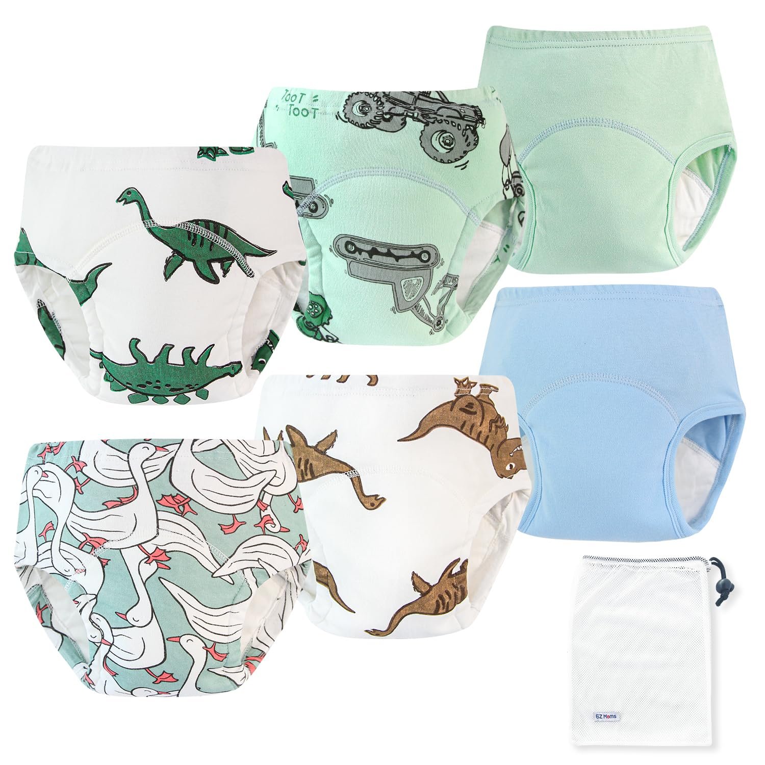 EZ Moms 6 Packs Absorption Toddler Potty Training Underwear for Boys 100% Cotton Toilet Training Pants 2T-3T Leakproof Reusable Kid Confident Toddler Panties Pee Pants with Potty Sticker Chart