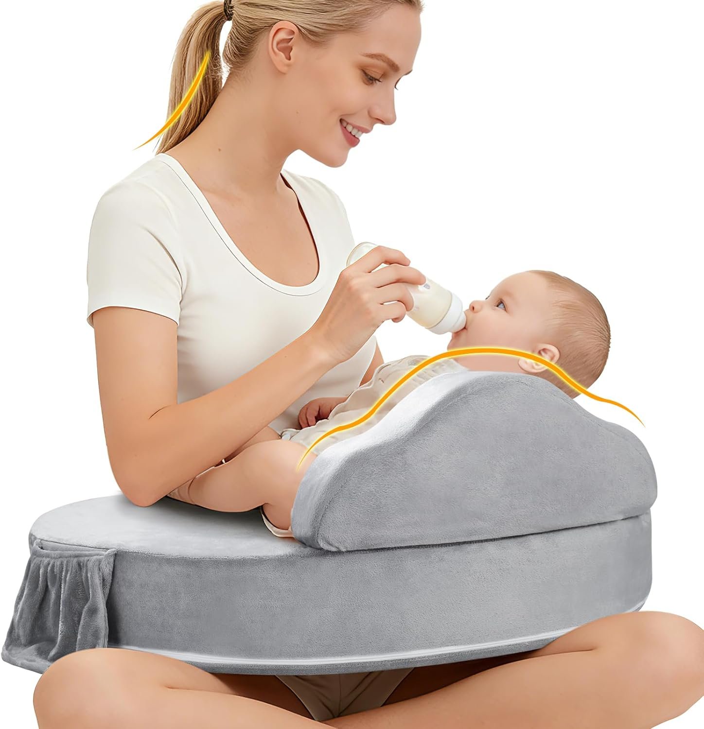 Nursing Pillow - Memory Foam Bottle & Breastfeeding Pillow with Safety Fence - Ergonomic Support, with Wider Breast Feeding Cushion, Adjustable, Removable Cover, Baby Safety Certified Gray