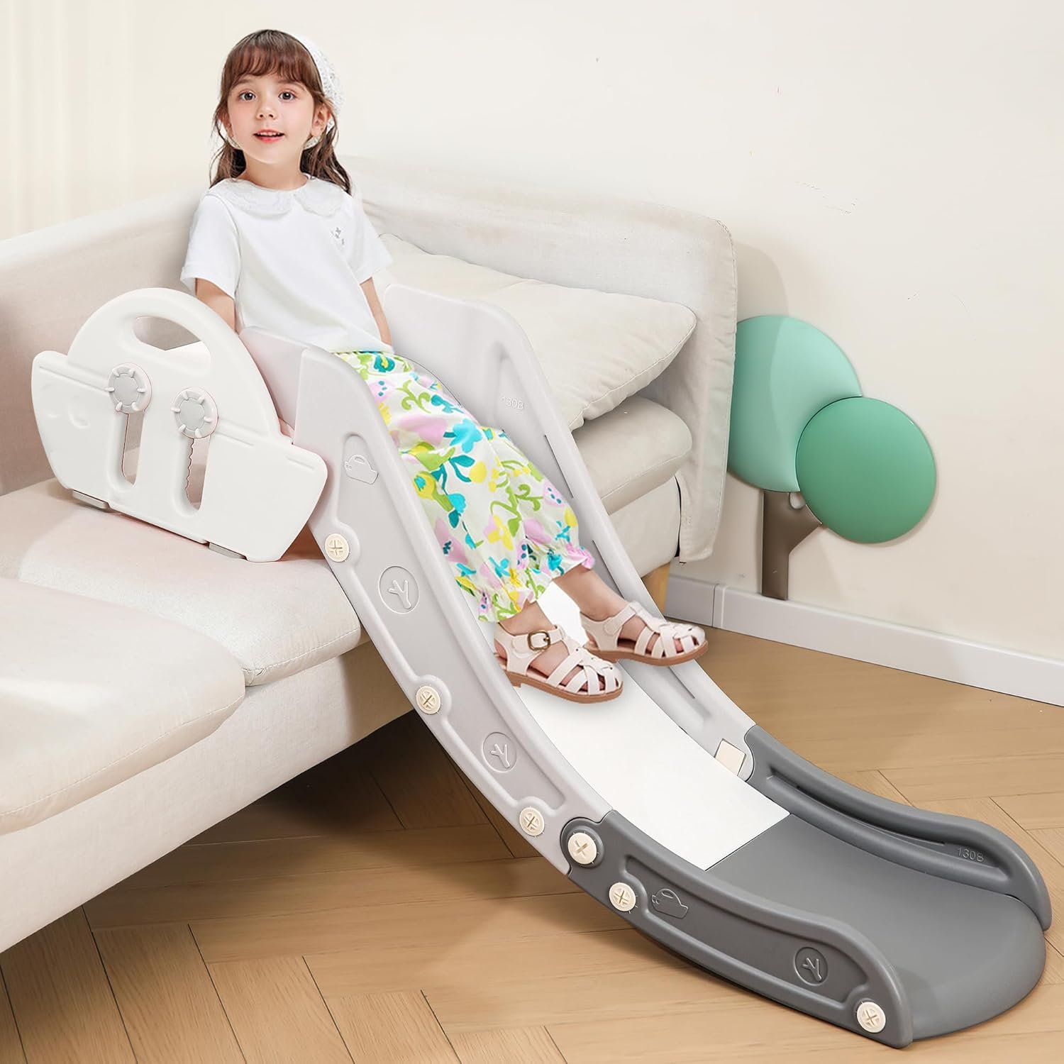 Children's Couch Slide Can Be Used with Beds, Stairs, Bedside Tables and Stairs Family Simple Slide is Suitable for Indoor use It Van be Easily Set up with a Max Load of 200LB (Ship, Grey)