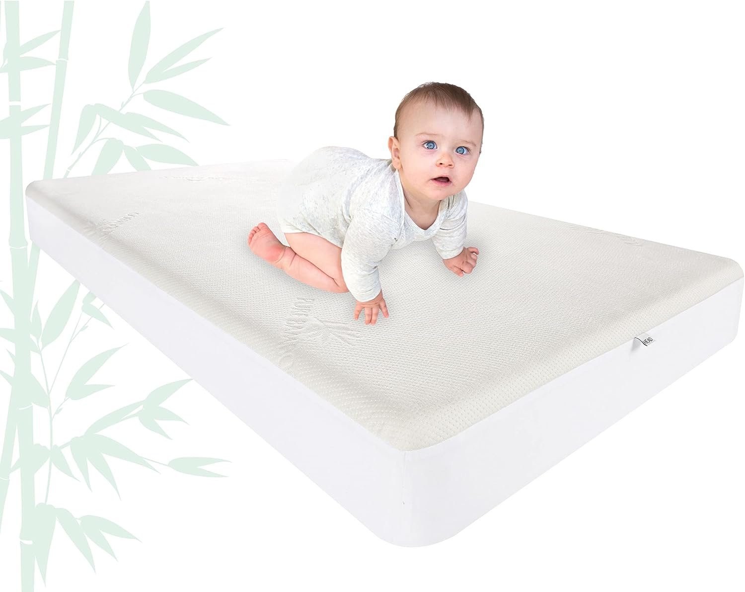 Bamboo Crib Mattress Protector by Pure Bamboo, Waterproof - Breathable, Noiseless Mattress Cover Pad Protects Against Moisture & Stains - Fits 52x28x6 inch Mattress