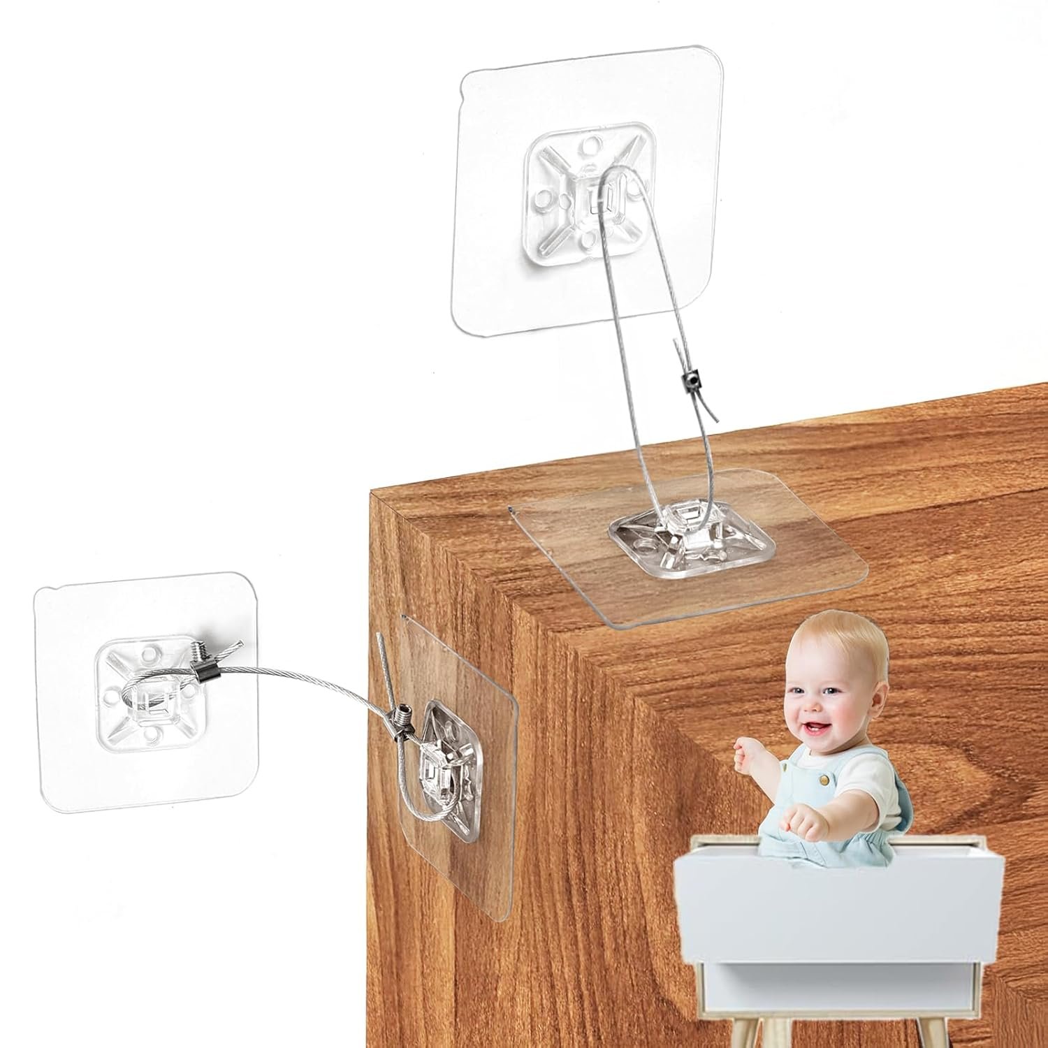No Drill Metal Furniture Anchors (10 Packs) for Baby Proofing, 14" Adhesive Anti-Tip Furniture Wall Safety Straps for Child, Keep Toddlers & Pets Safe from Falling Furniture Like Dresser & Bookshelf