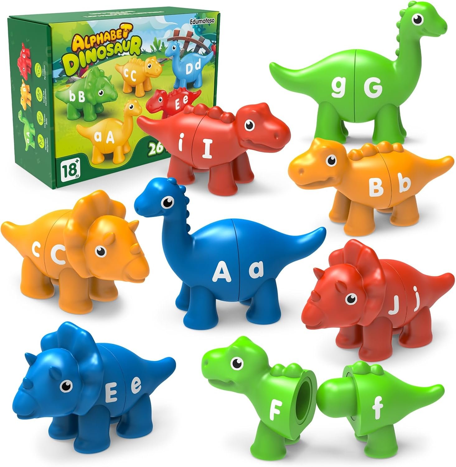 26PCS Dinosaur Alphabet Learning Toys for Kids Ages 3-5, Double-Sided ABC Matching Game with Uppercase Lowercase, Montessori Educational Fine Motor Toys, Preschool Sensory Sorting Toy Gift