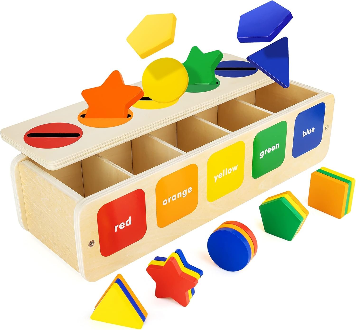 Lynncare Wooden Montessori Toy for 1 2 Year Old, Shape & Color Sorting Matching Toy with Box for Toddlers 1-3, for 1 2 3 Year Old Boy Girl Gifts