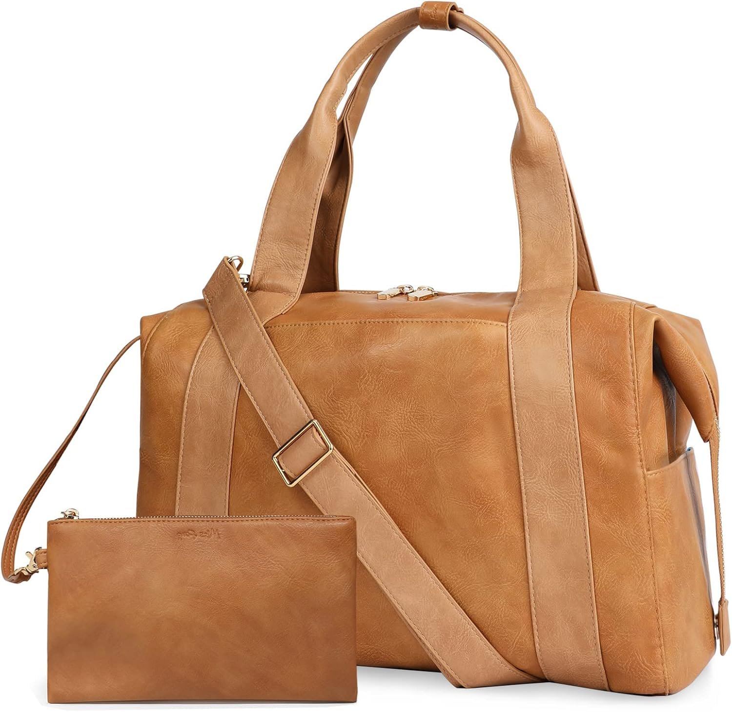 miss fong Diaper Bag Tote, Baby Bag,Leather Diaper Bag,Baby Tote Bag with 9 Pockets,Large Mommy Bag with Small Purse and Shoulder Strap,3 Insulated Pockets-Brown