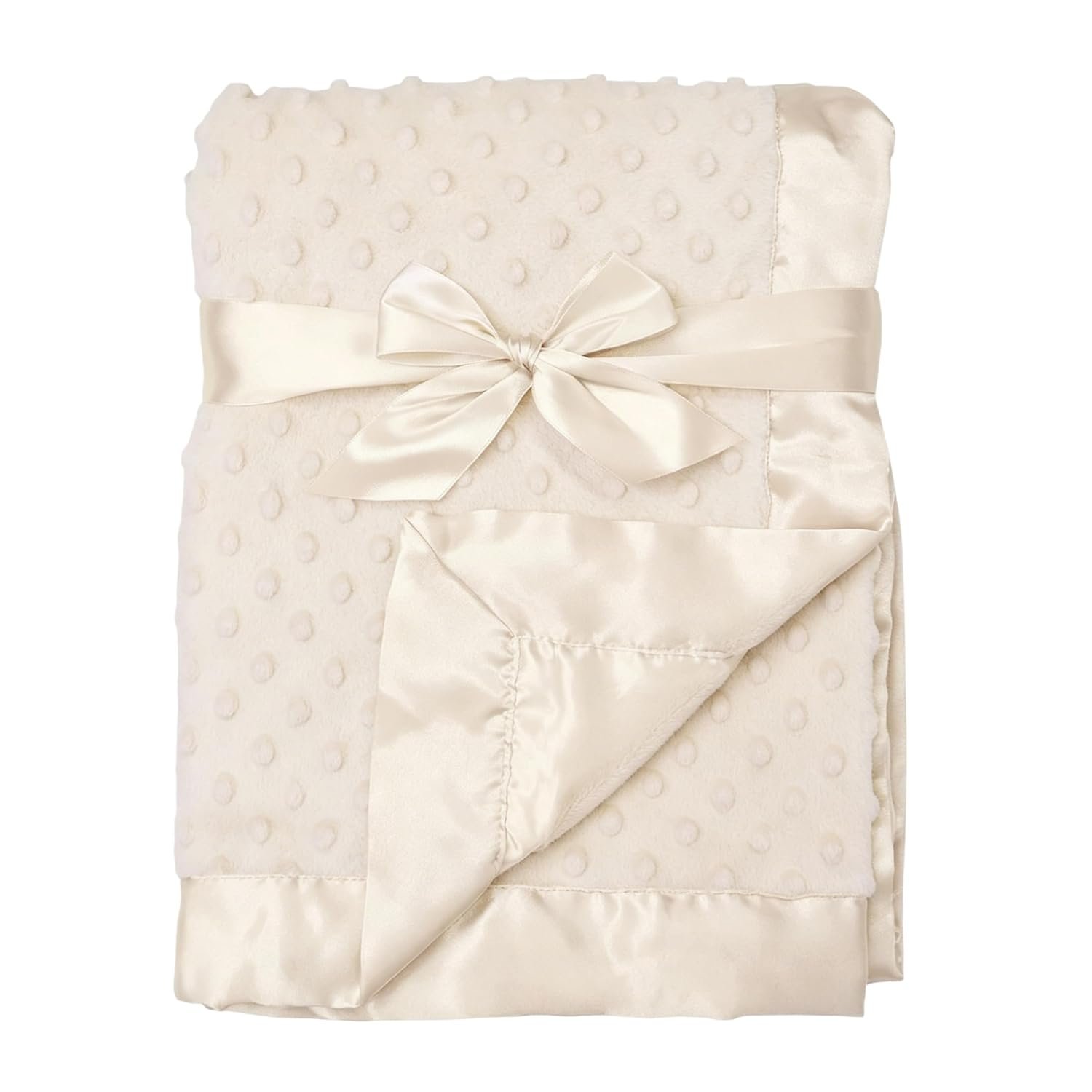 American Baby Company Heavenly Soft Chenille Receiving Blanket (30" x 40"), 2-Layer Design with Minky Dot & Silky Satin, Cream, for Boys and Girls