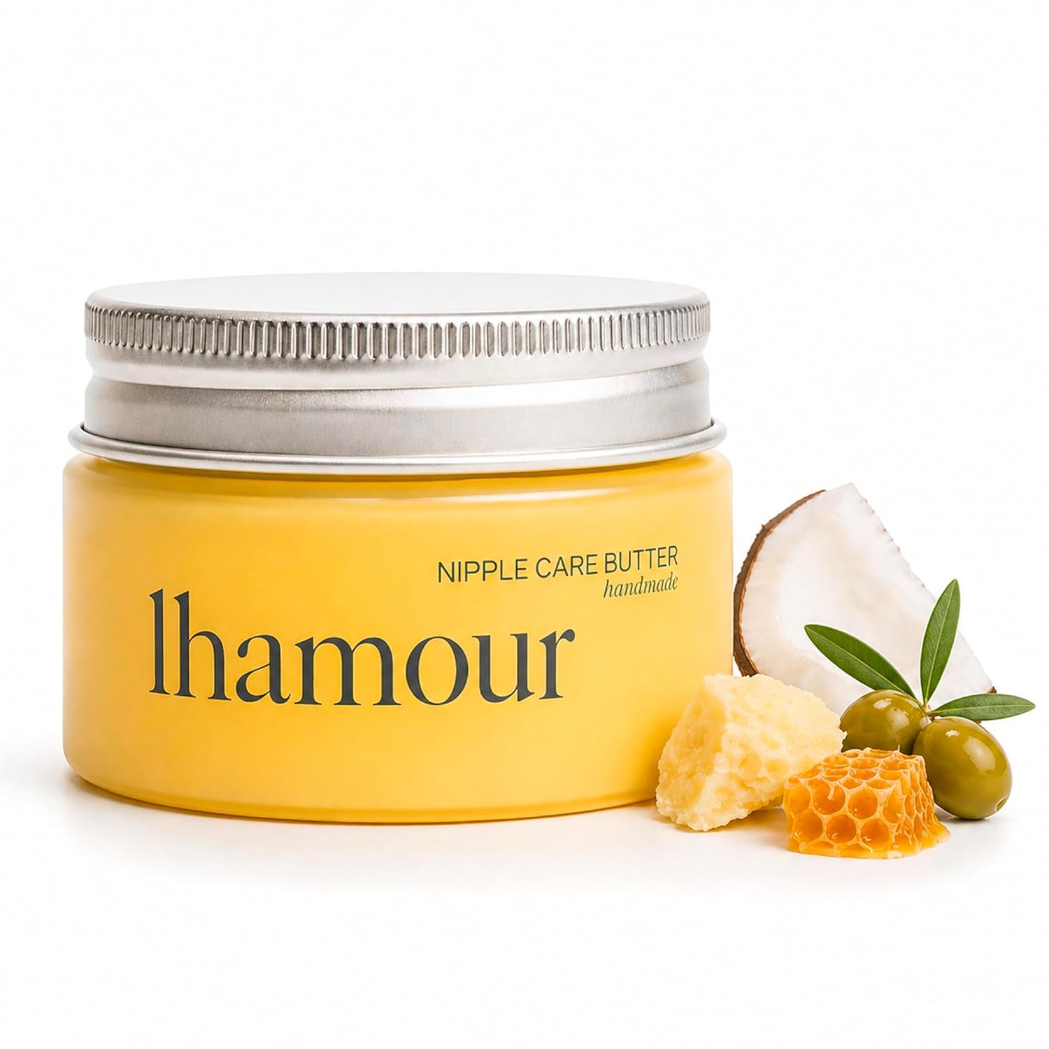 Lhamour Organic Nipple Cream Breastfeeding - Nipple Butter Balm with Coconut & Olive Oil, Beef Tallow, Beeswax, Soothing Nipple Butter Cream for Sore Cracked Nipples, Baby Safe Unscented Formula,1 oz