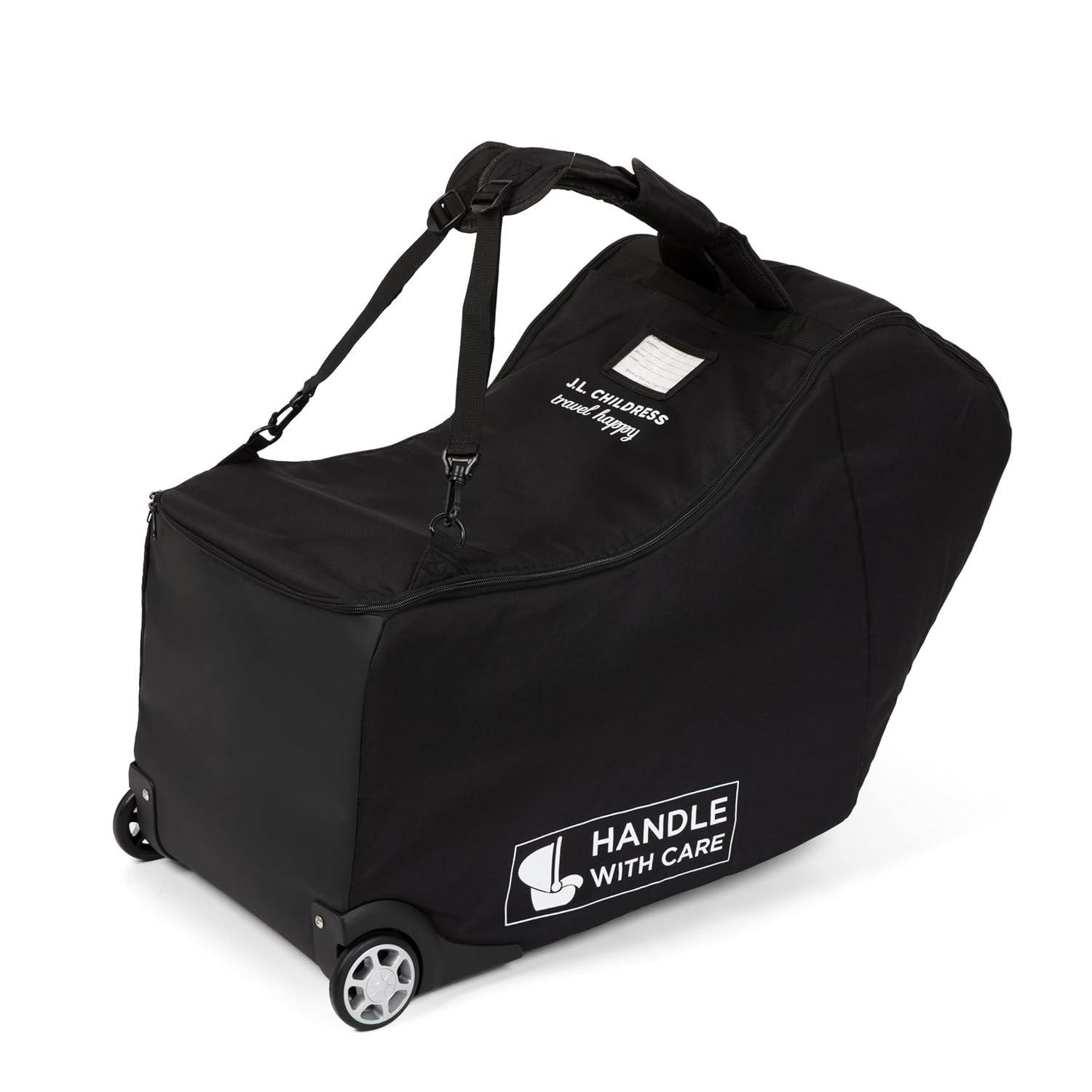 J.L. Childress Padded Infant Car Seat Bag with Wheels - Travel Bag for Airplane, Fits Most Baby & Infant Car Seats, Compatible with UPPAbaby, Nuna, & Chicco, AirTag Compatible - Premier, Black