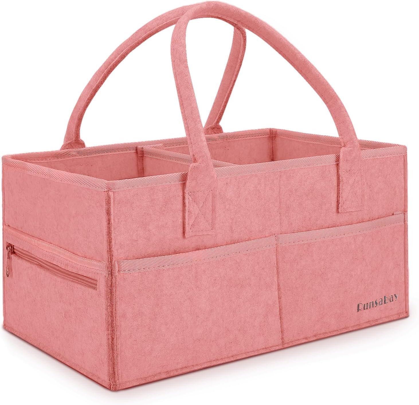 Runsabay. Diaper Caddy Organizer for Newborn Baby Essentials, Large Nursery Storage Bin, Car Organizer for Baby Diapers and Wipes, Baby Basket with Handles - Pink