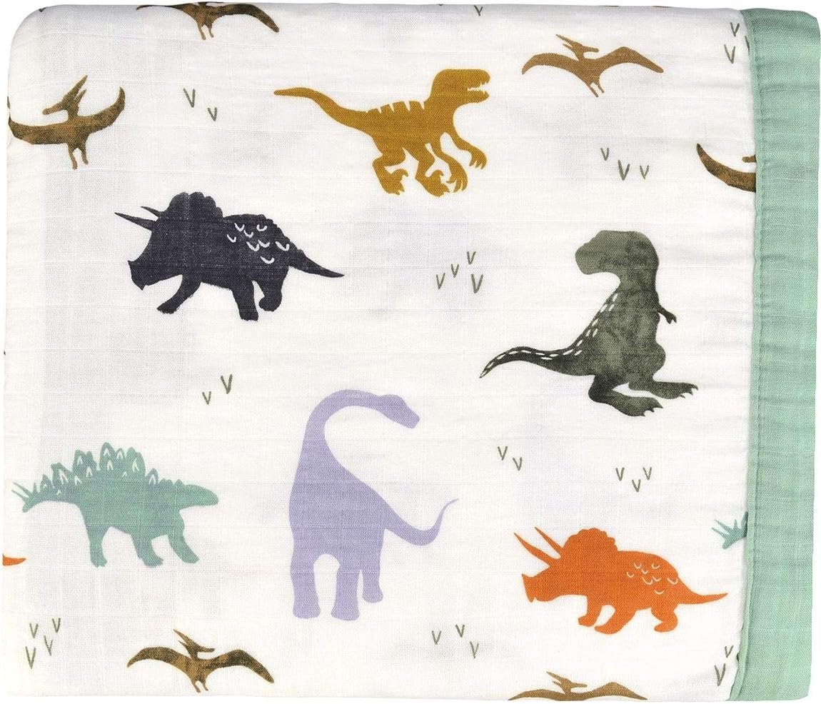 Little Jump Dinosaur Muslin Blanket Baby Quilt - Silky Soft and Breathable Crib Blanket for Daycare - Large 47" x 47" - 2 Layers Toddler Summer Blankets for Boys (Dinosaur)