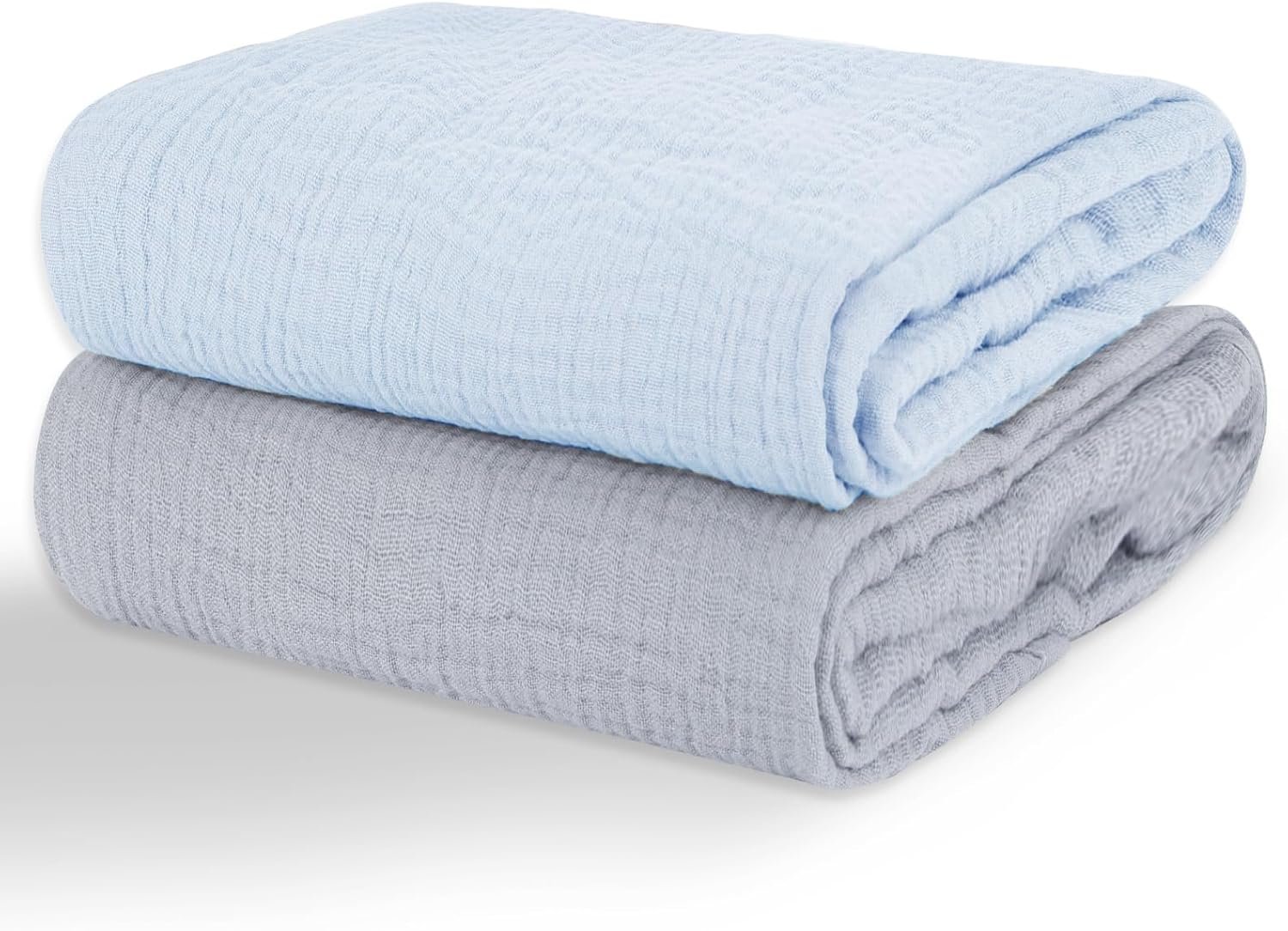2 Pack Muslin Swaddle Blankets for Baby, 100% Cotton 40x40 Inches - Elegant Light Blue & Misty Blue, Soft Breathable Newborn Swaddle for Infants/Toddlers, Multi-Use Receiving Blanket