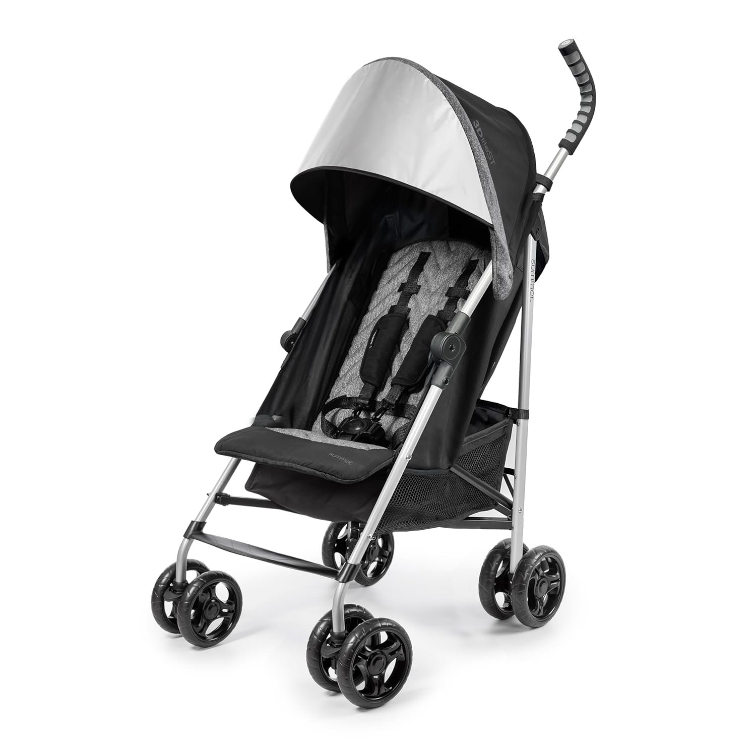 3Dlite ST Convenience Stroller, Black & Gray - Lightweight Stroller with Steel Frame, Large Seat Area, Multi-Position Recline, Large Storage Basket - Infant Stroller for Travel and More