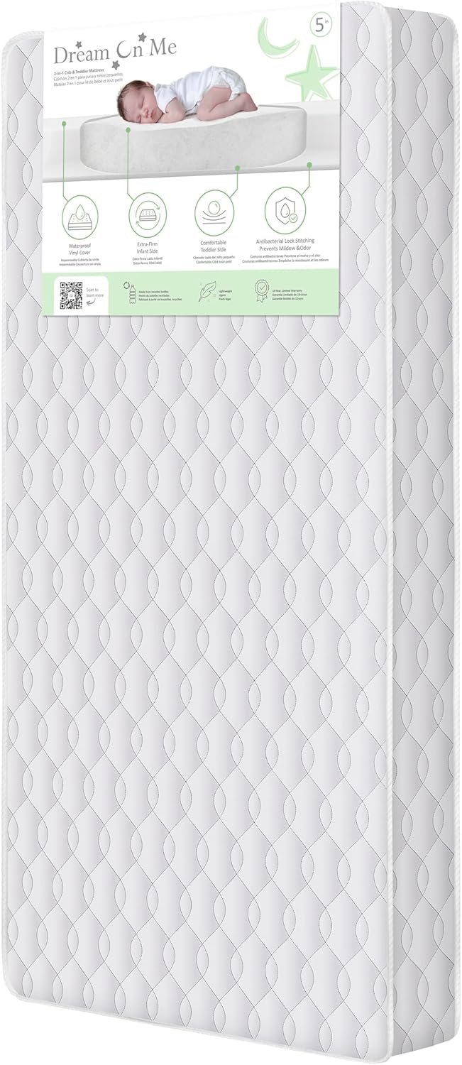 Dream On Me Cozy Cloud 2-in-1 Crib Mattress, Dual-Sided for Infants & Toddlers, Waterproof Cover, GREENGUARD Gold Certified, Fits Full Size Crib & Toddler Bed, 52” x 28” x 5”