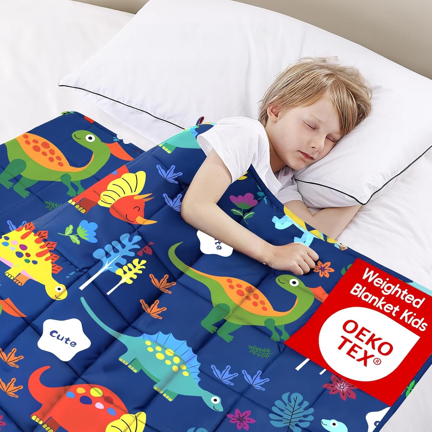 ROKDUK Weighted Blanket 3 lbs 36x48 in Breathable Blanket with Glass Beads Soft Heavy Blanket Throw Blue Dinosaur for 25-45 lbs All Season