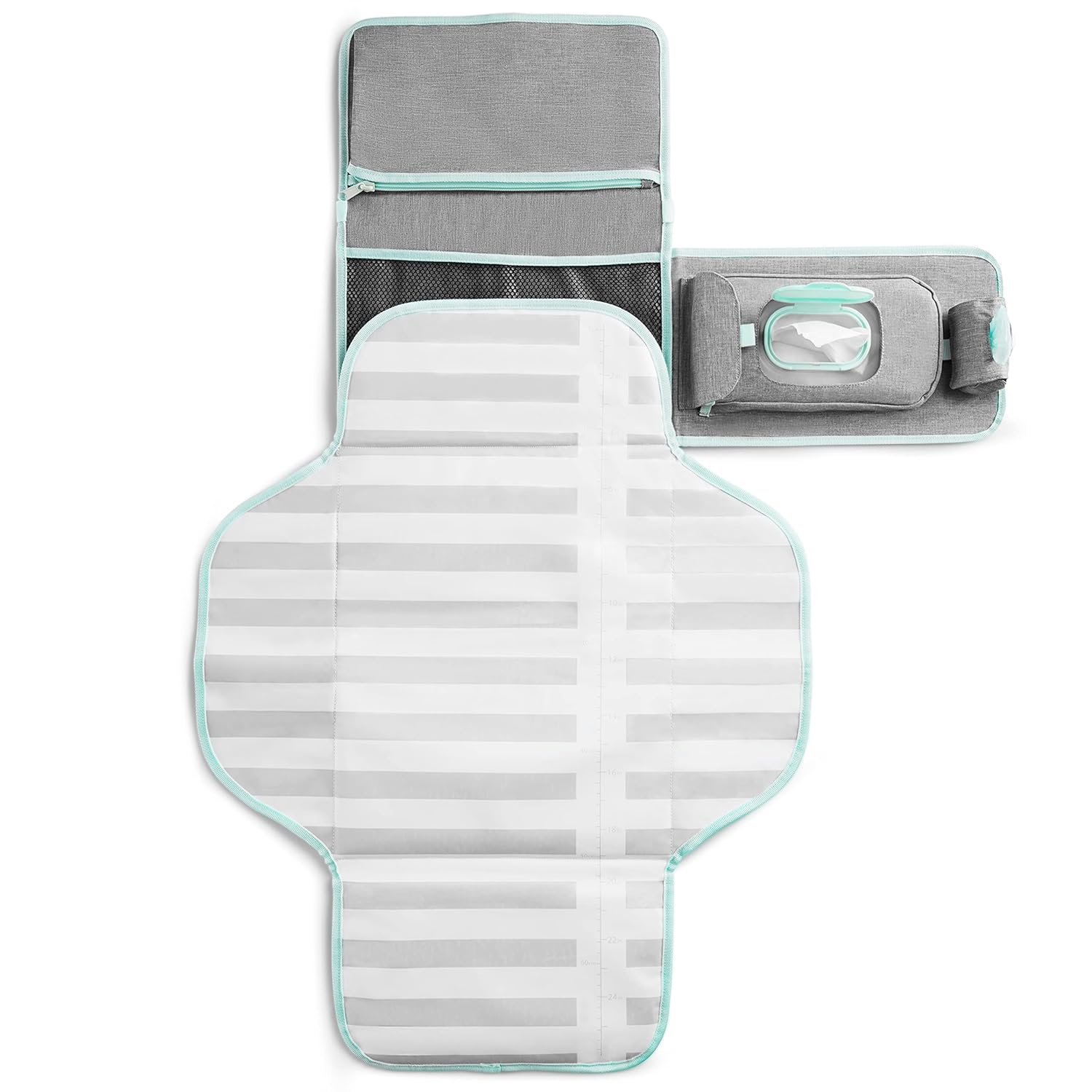 Munchkin Portable Changing Pad – Lightweight and Compact Baby Diaper Changing Mat with Silver-Ion Technology, Includes 12 Diaper Disposal Bags, Grey