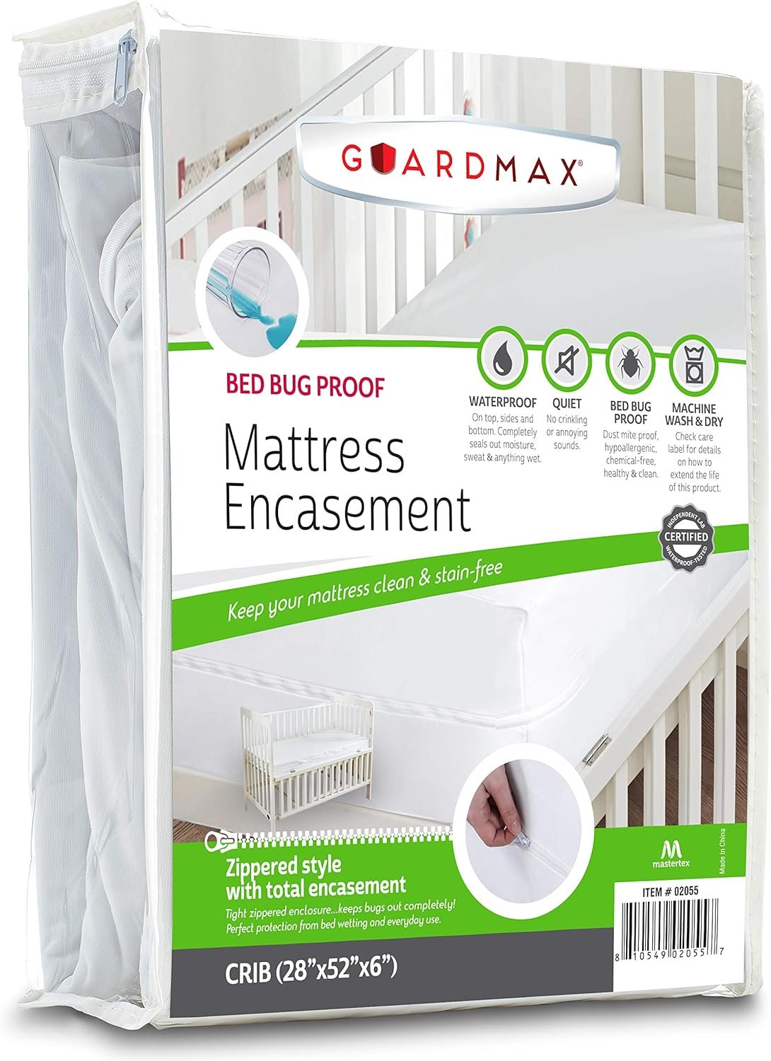 Guardmax Crib Mattress Encasement with Zipper, Waterproof, Bed Bug Proof, and Dust Mite Proof Mattress Protector for Crib Size Bed up to 6" Deep, Zippered All Around Jersey Knitted Mattress Cover