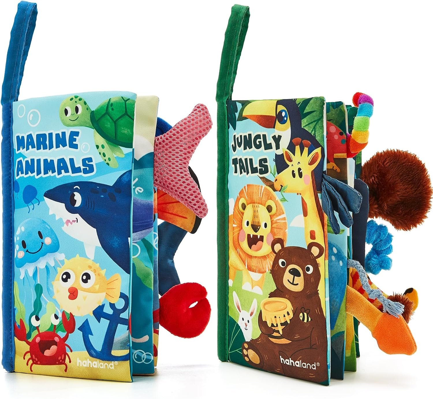 hahaland Baby Toys 0-6 Months - Crinkle Books for Babies 2-Pack, Soft Cloth Sensory Touch Feel Baby Book 6-12 Months Infant Montessori Toys 0-3 Month Newborn Baby Boys Gifts 3-6 Months Travel Toys