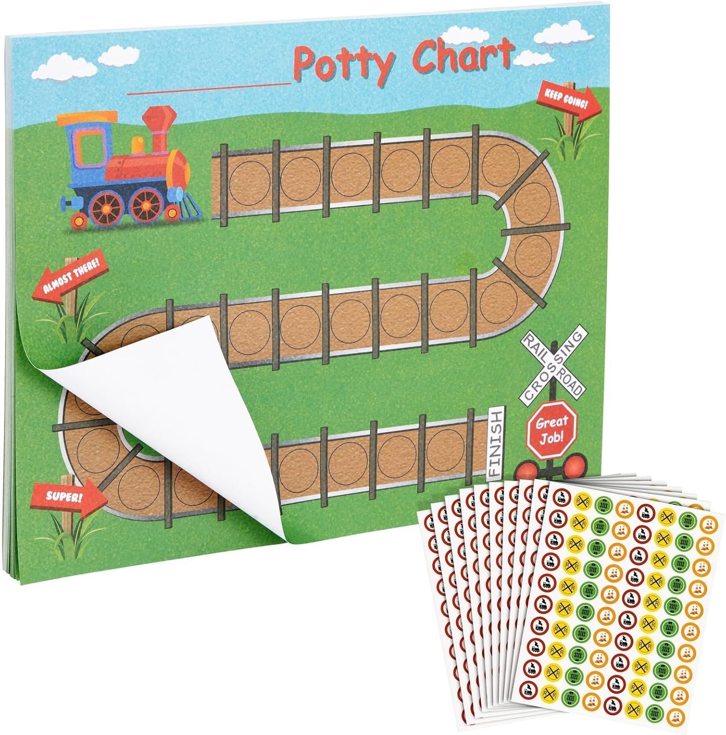 Potty Training Chart - Sticker Incentive Chart for Toddlers - Train-Themed Layout & Potty Training Incentives for Boys - Reward Train Sticker Sheets - 50 Ct, 10.3 x 8.3 in