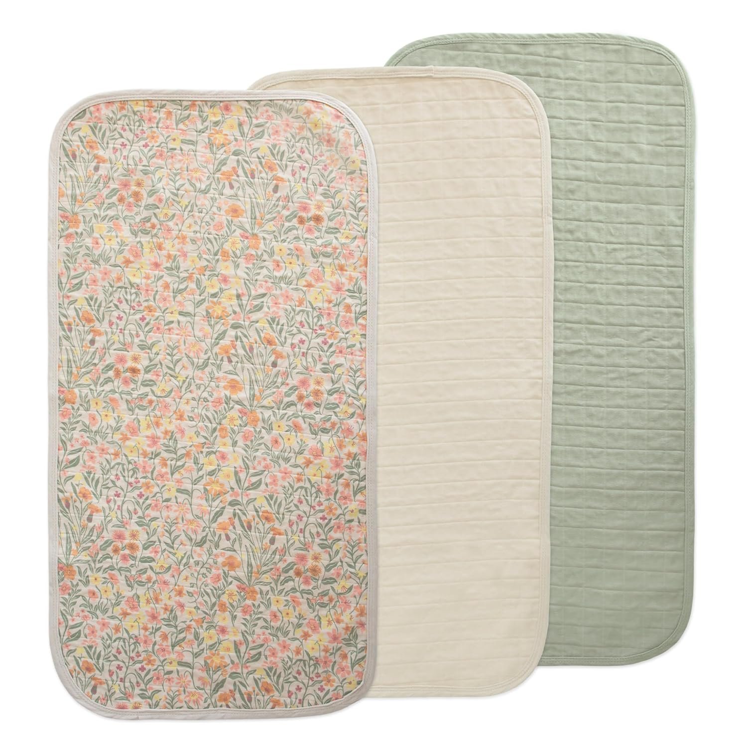 mushie Water Repellent Changing Pad Liners | Made with Organic Cotton | Set of 3 (Pastel Blooms Combo)