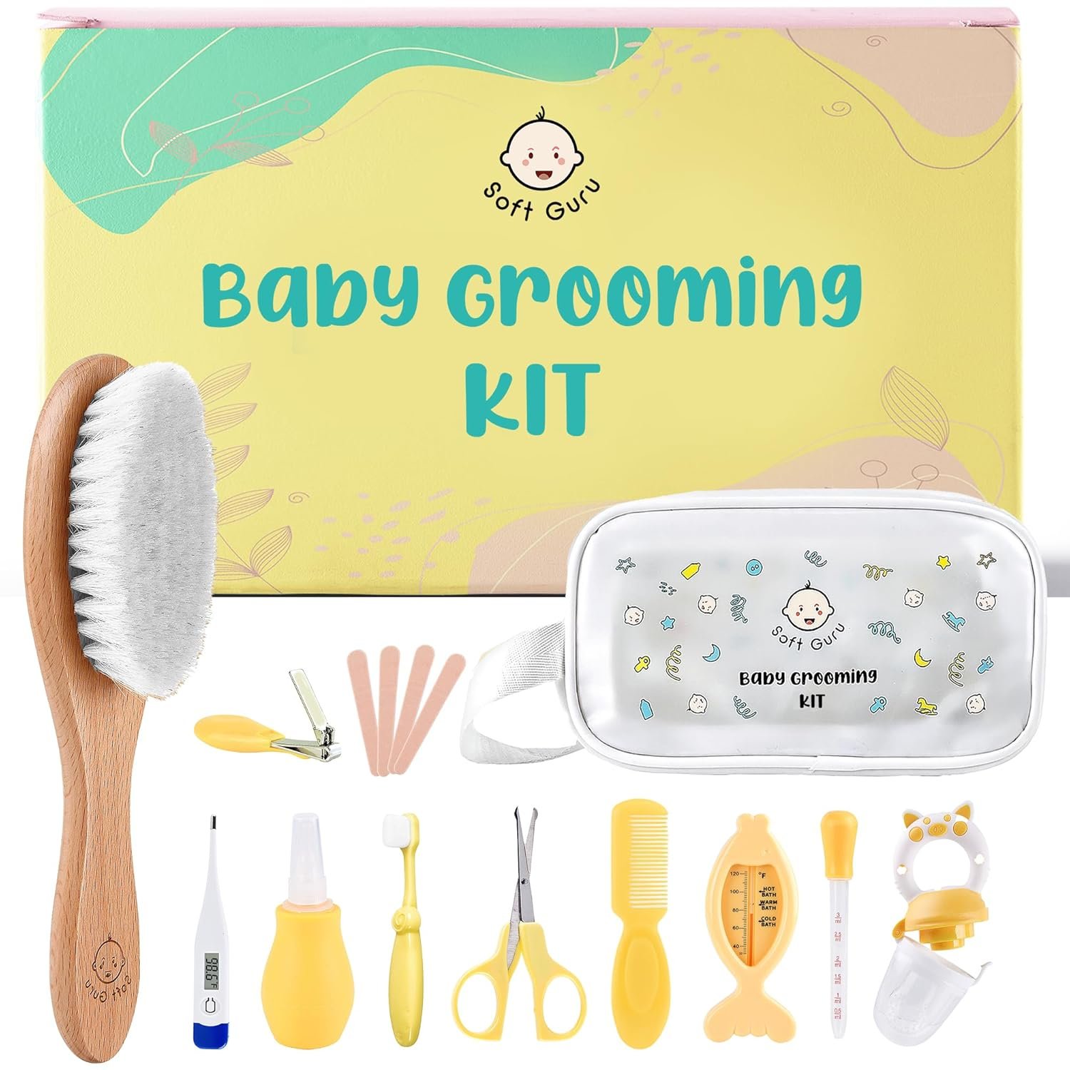Baby Grooming Kit for Healthcare and Personal Care | Nursery Essentials for Newborns Gift Set | Includes Thermometer, Nail Clippers, Soft Brush & Baby Shower Items.