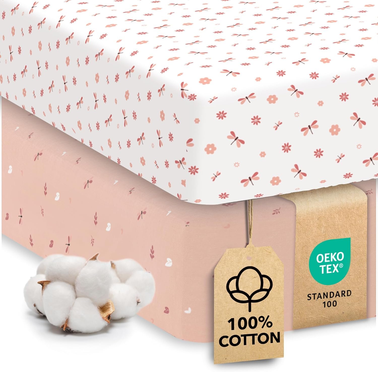 Cotton Crib Sheets 2 Pack – Sweety Fox Mini Fitted Sheets for Baby Boys and Girls, Soft Jersey Knit for Crib or Toddler Bed, Dragonfly Print