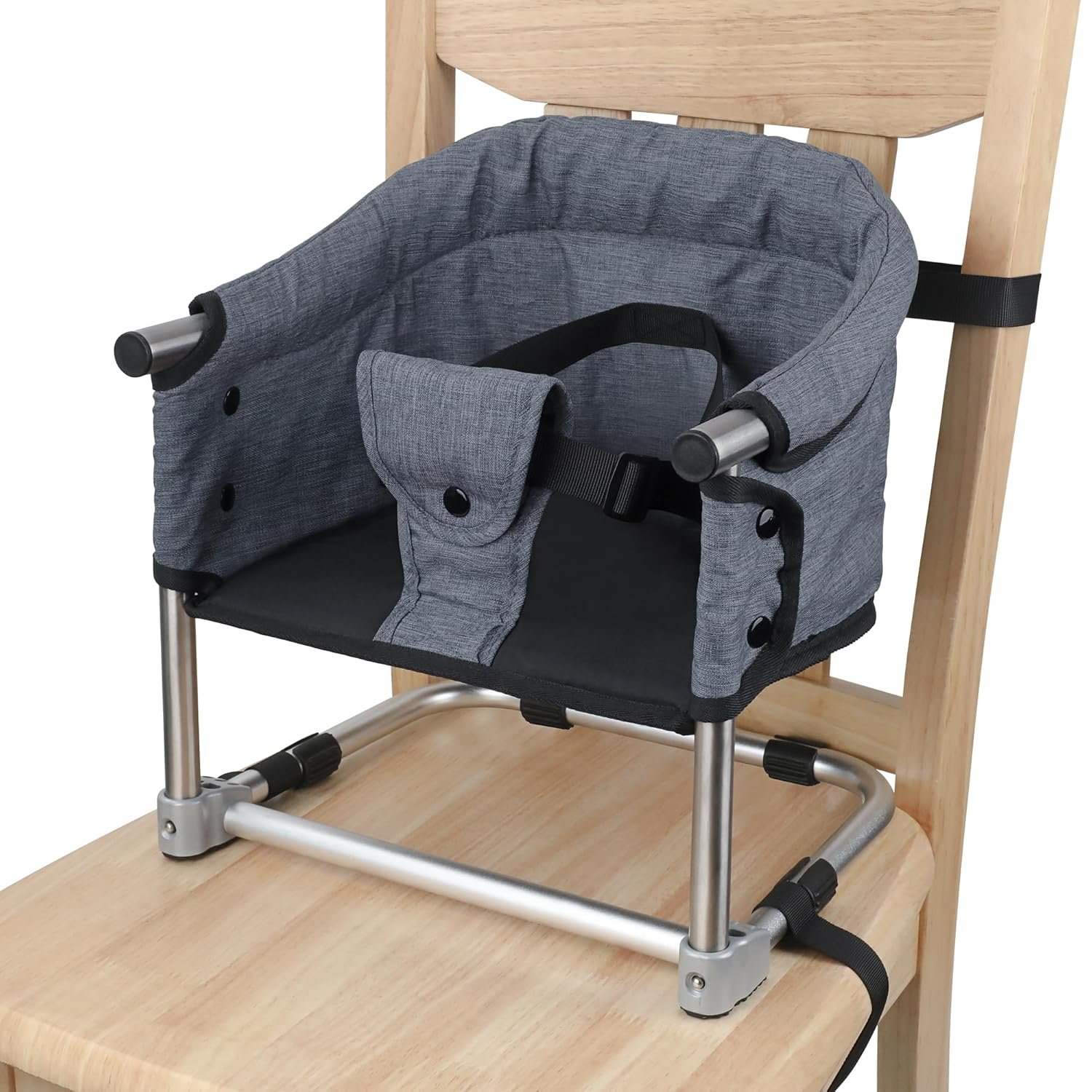 Booster Seat for Dining Table, 3-in-1 Portable Toddler Booster Chair with Safety Buckle, Height Adjustable & Foldable Baby Feeding Seat, Travel High Chair with Washable Cover & Storage Pocket - Grey