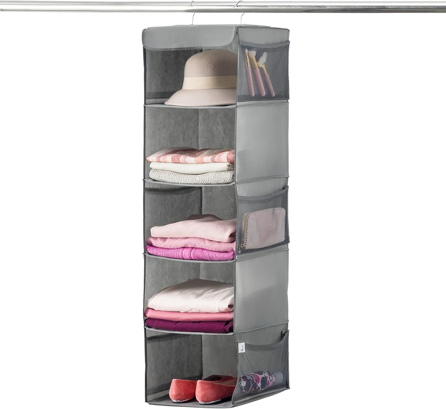ZOBER Hanging Closet Organizer, 5-Shelf - Hanging Storage Organizer Shelves for Clothes, Towels, Toys - College Dorm Room, Nursery, & Home Closet