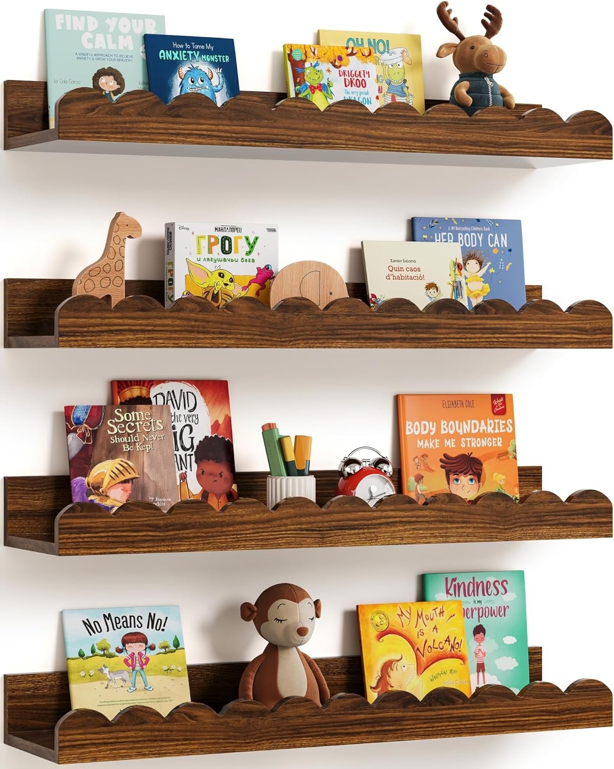 Seocry Scalloped Wall Bookshelves for Nursery, Floating Wooden Book Shelves for Kids Room, White Nursery Shelves for Wall, Baby & Toddler Room Decor